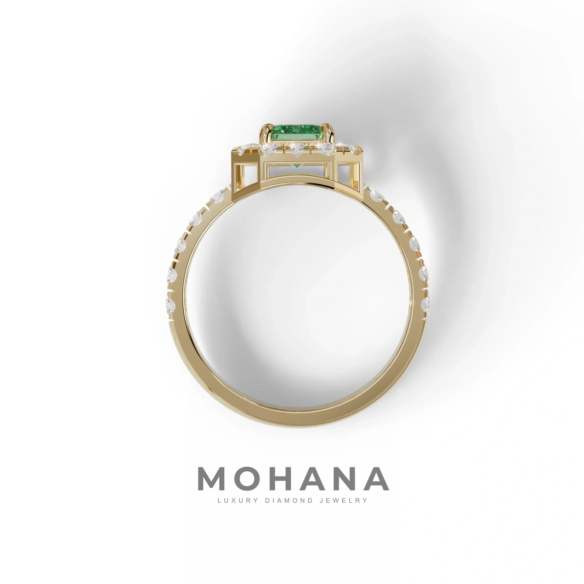 1 Carat Fancy Vivid Green Emerald Cut Lab Grown Diamond Engagement Ring - Freesia
