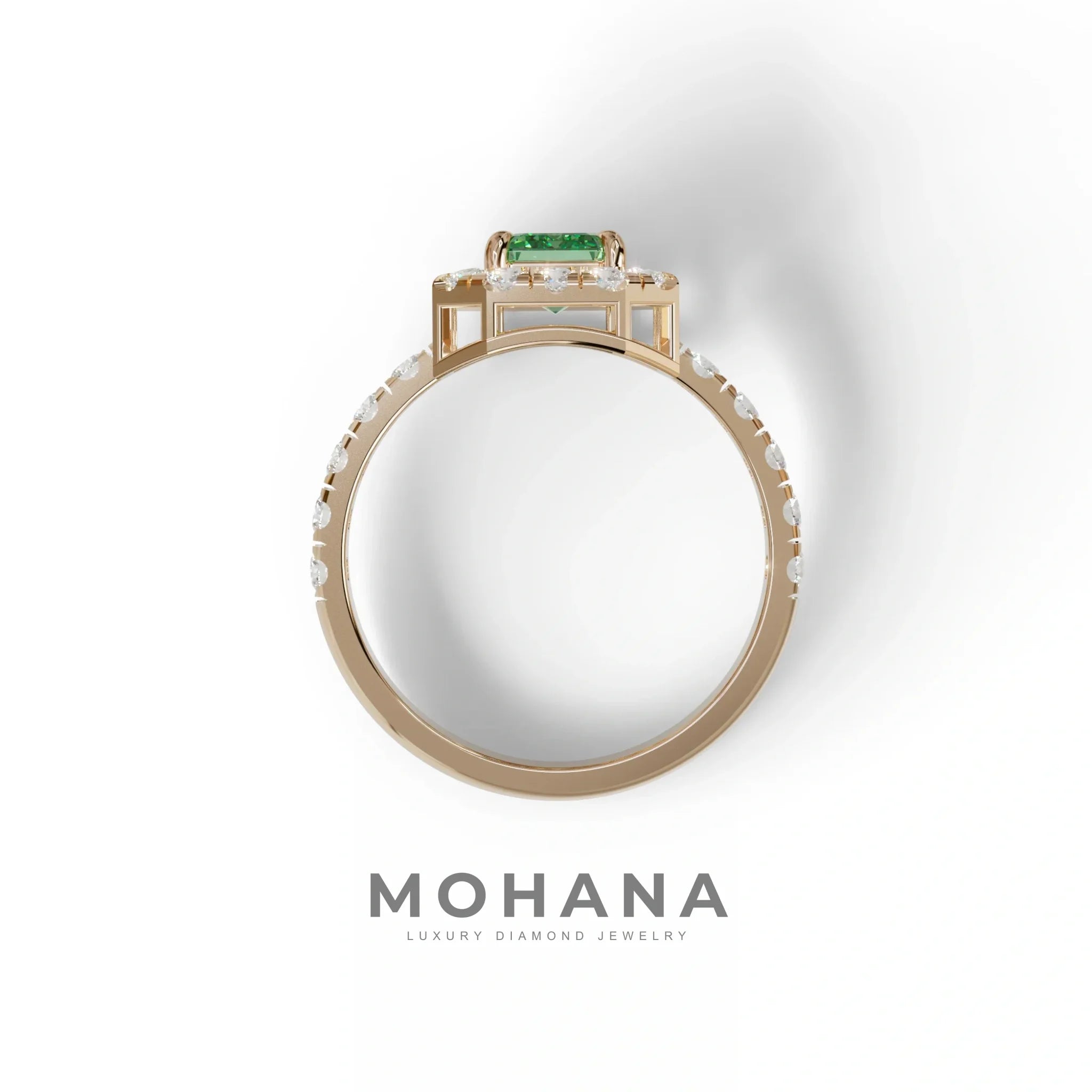 1 Carat Fancy Vivid Green Emerald Cut Lab Grown Diamond Engagement Ring - Freesia