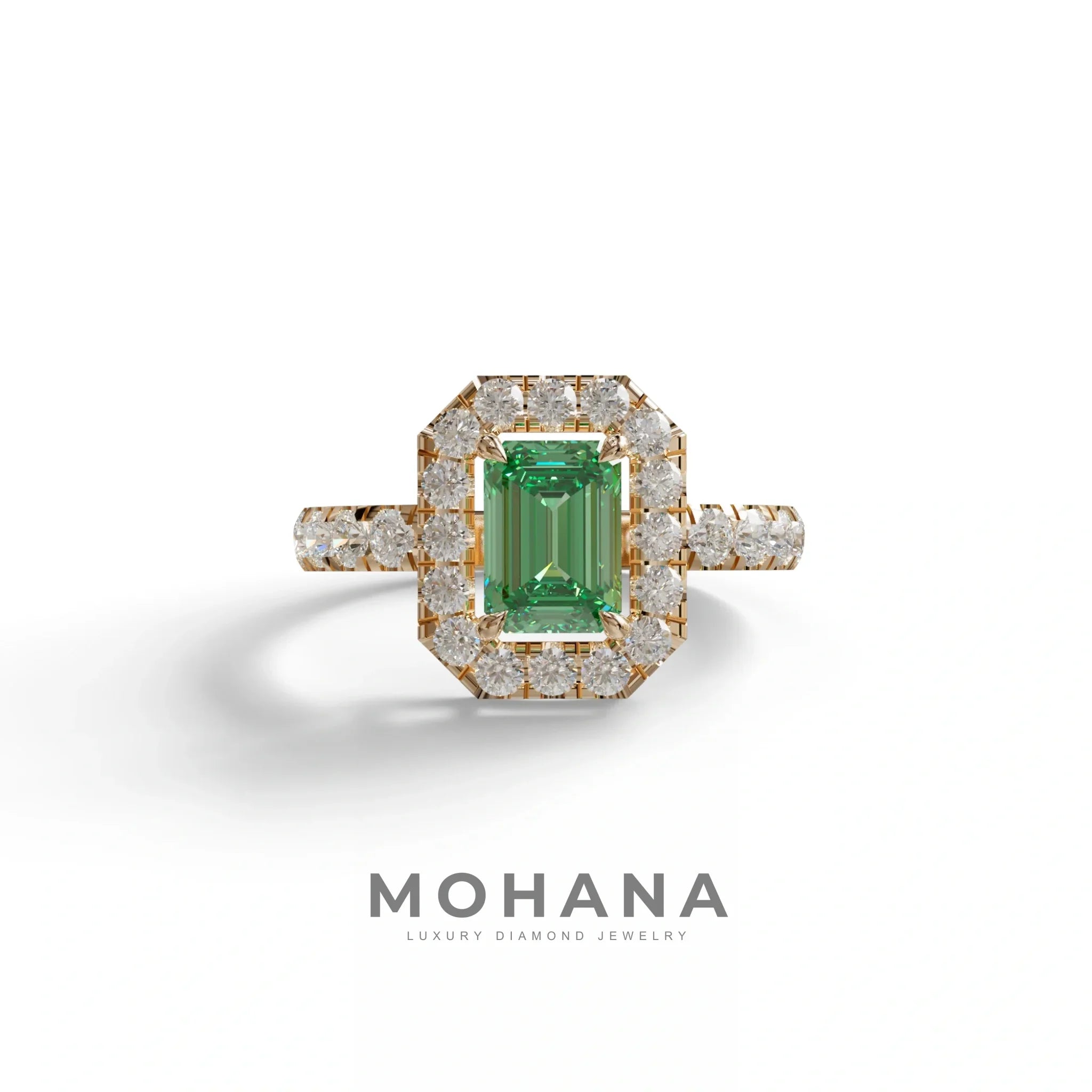 1 Carat Fancy Vivid Green Emerald Cut Lab Grown Diamond Engagement Ring - Freesia - 10K Solid Gold / Rose Gold