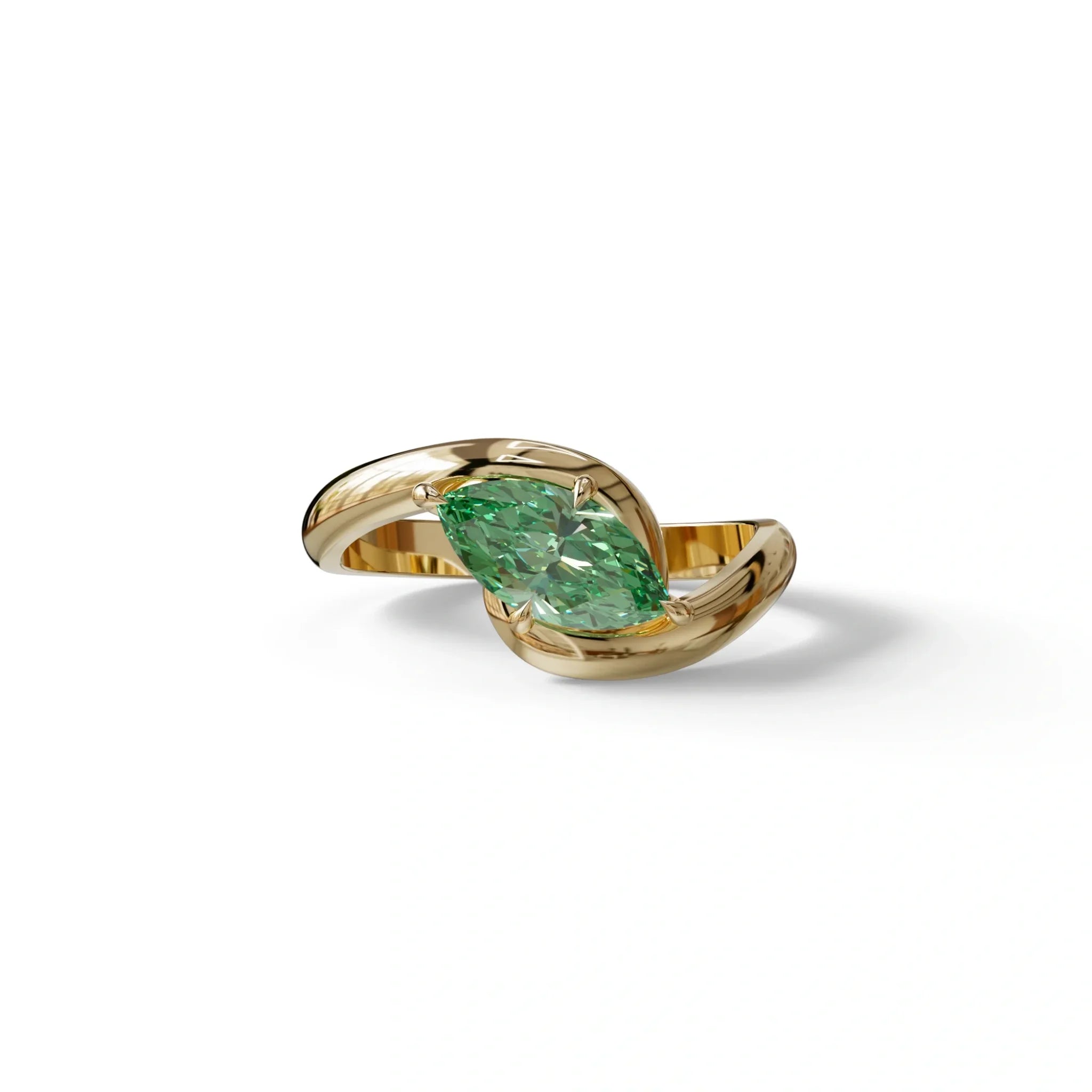 1 Carat Green Color Marquise Cut Lab Diamond Engagement Ring - Virgo - 10K Solid Gold / Yellow Gold