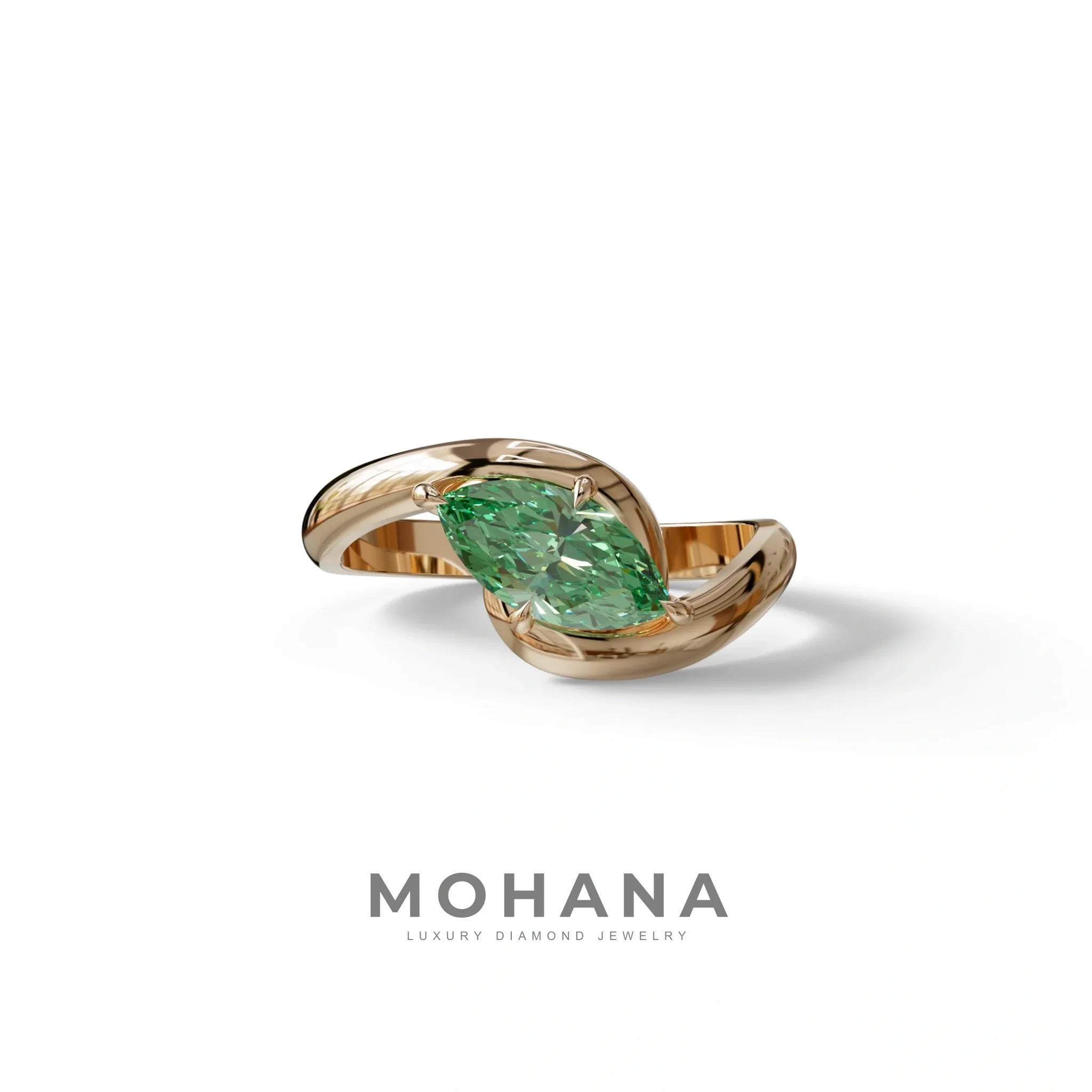 1 Carat Green Color Marquise Cut Lab Diamond Engagement Ring - Virgo - 10K Solid Gold / Rose Gold