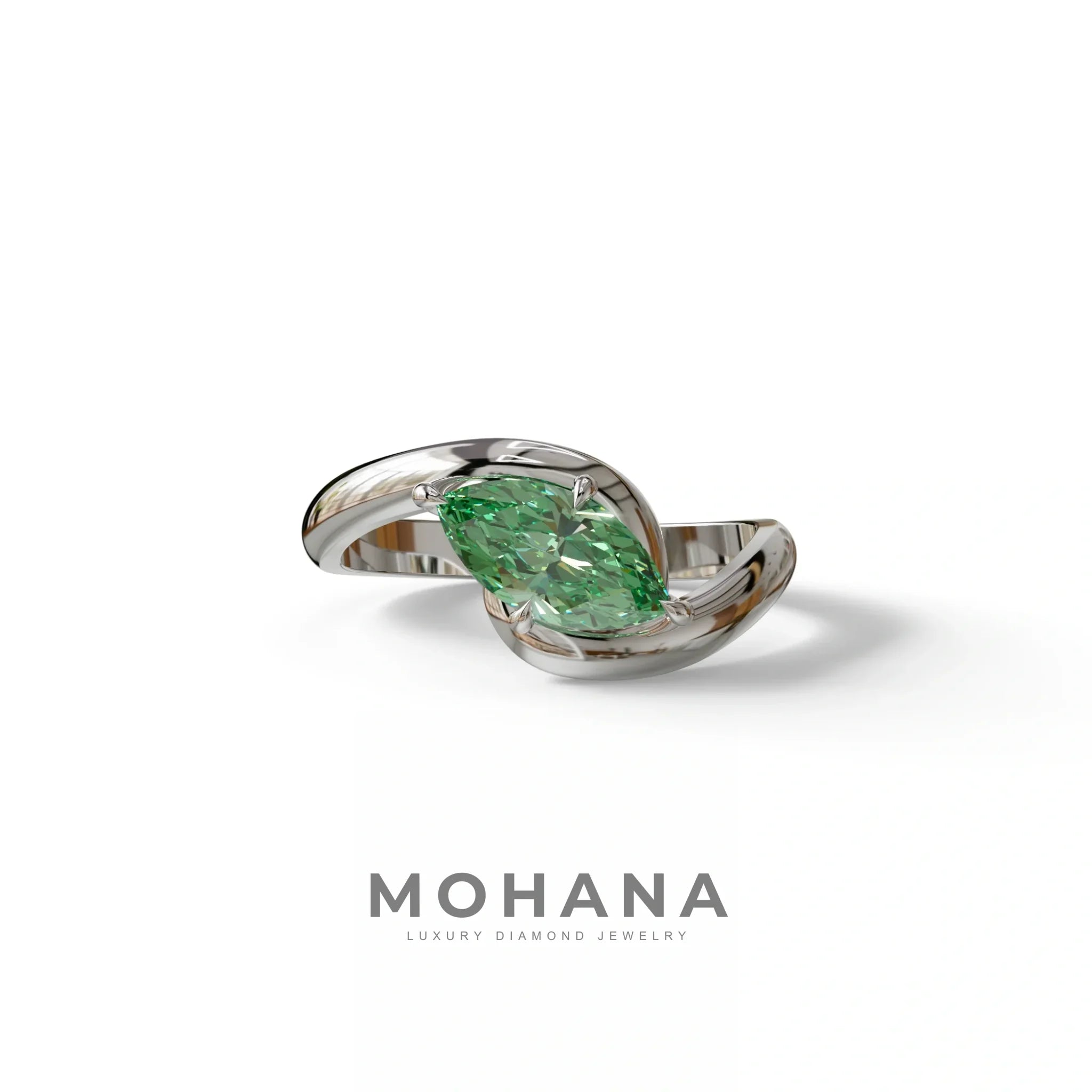 1 Carat Green Color Marquise Cut Lab Diamond Engagement Ring - Virgo - 10K Solid Gold / White Gold