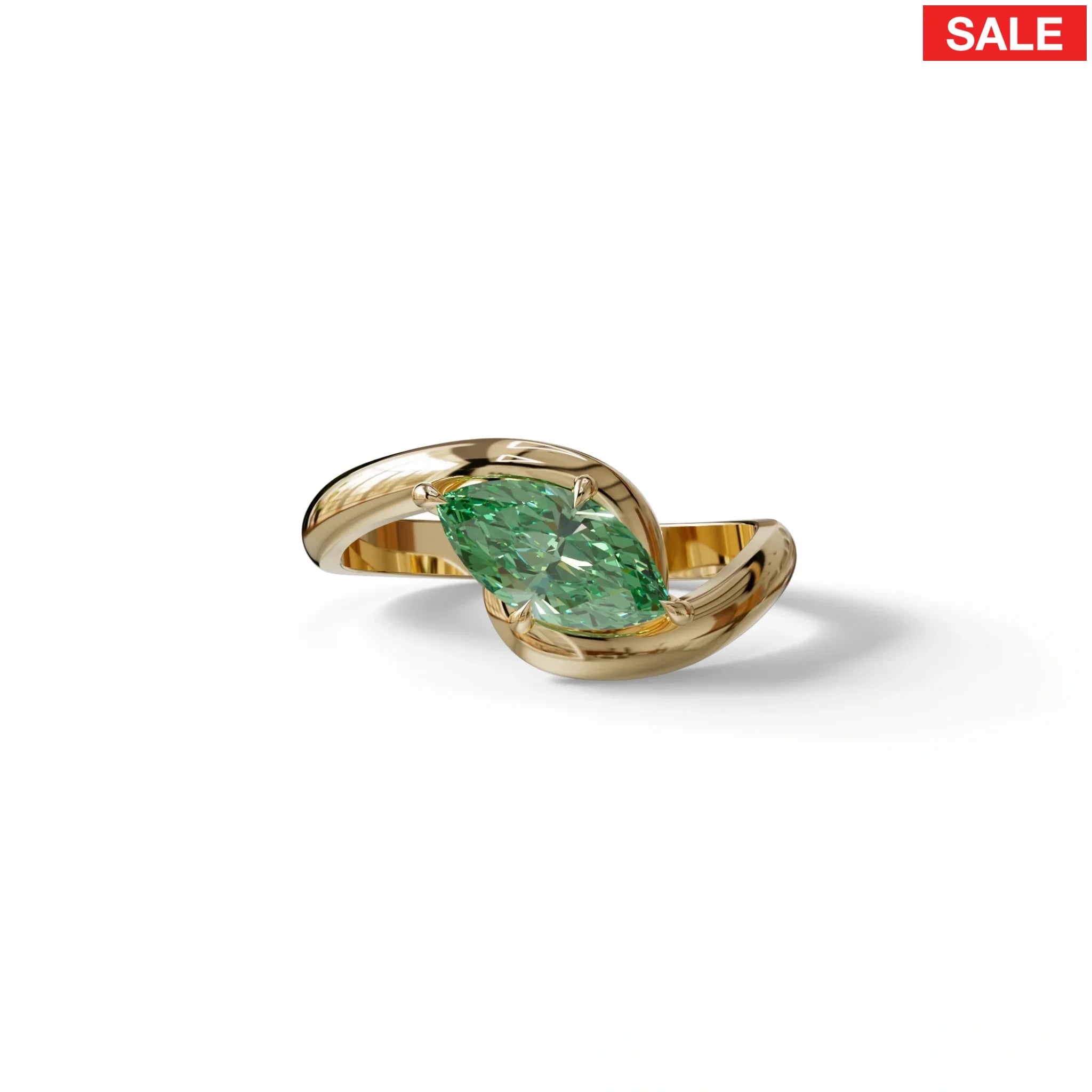 1 Carat Green Color Marquise Cut Lab Diamond Engagement Ring - Virgo - 10K Solid Gold / Yellow Gold
