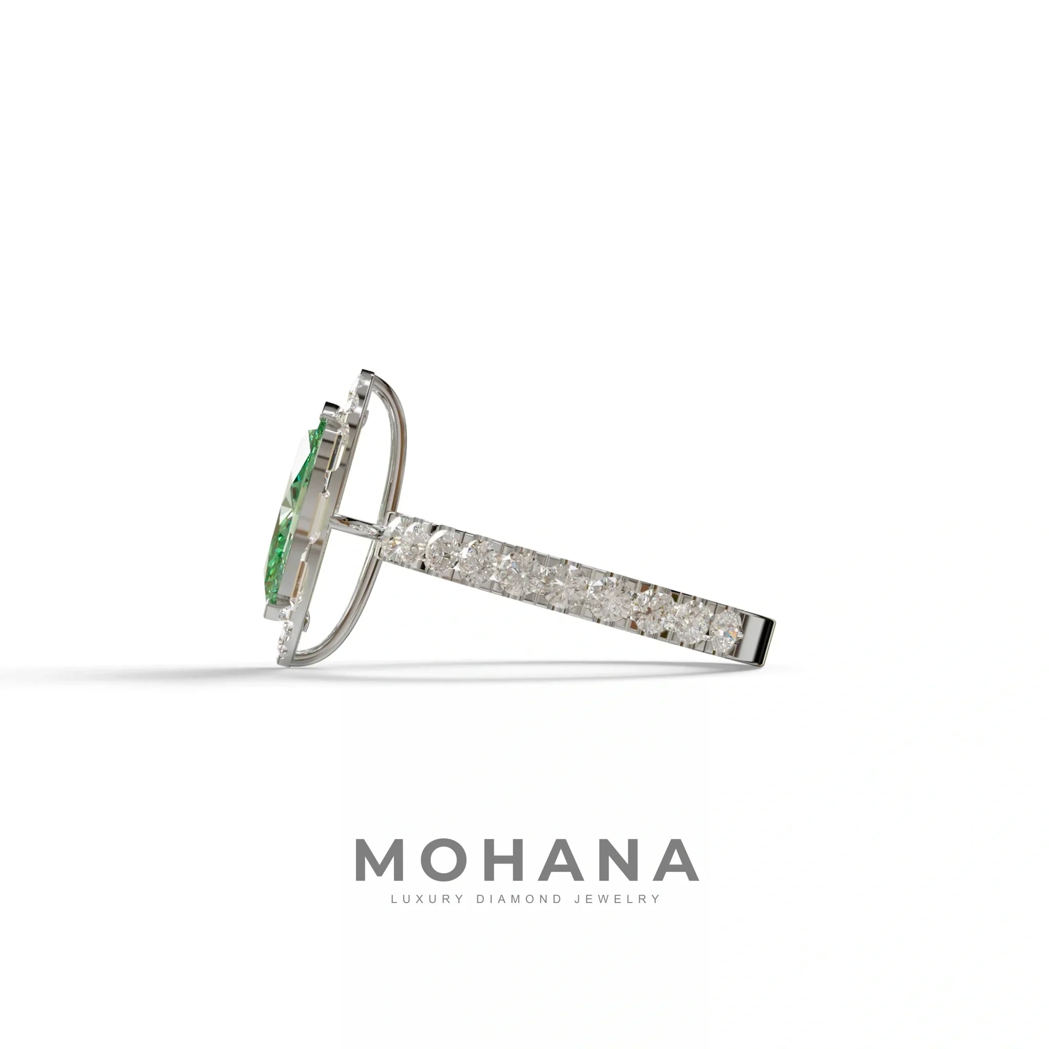 1 Carat Green Marquise Halo Pave Lab Grown Diamond Ring - Luxe