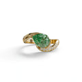1 Carat Green Pear Cut Unique Lab Grown Diamond Ring - Capricorn - 10K Solid Gold / Yellow Gold