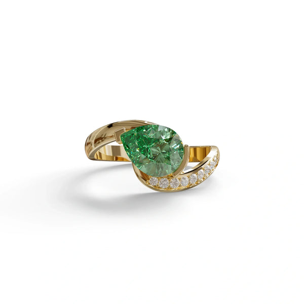 1 Carat Green Lab Grown Diamond Engagement Ring – Pear Cut Pavé | Capricorn