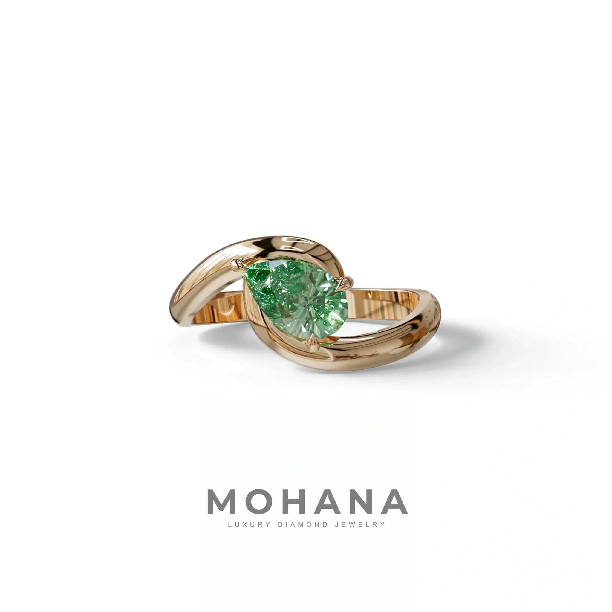 1 Carat Green Pear Cut Solitaire Lab Grown Diamond Ring - Maniya - 10K Solid Gold / Rose Gold