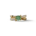1 Carat Green Round Cut Lab Diamond Crossover Ring Pave Setting - Lisa - 10K Solid Gold / Yellow Gold