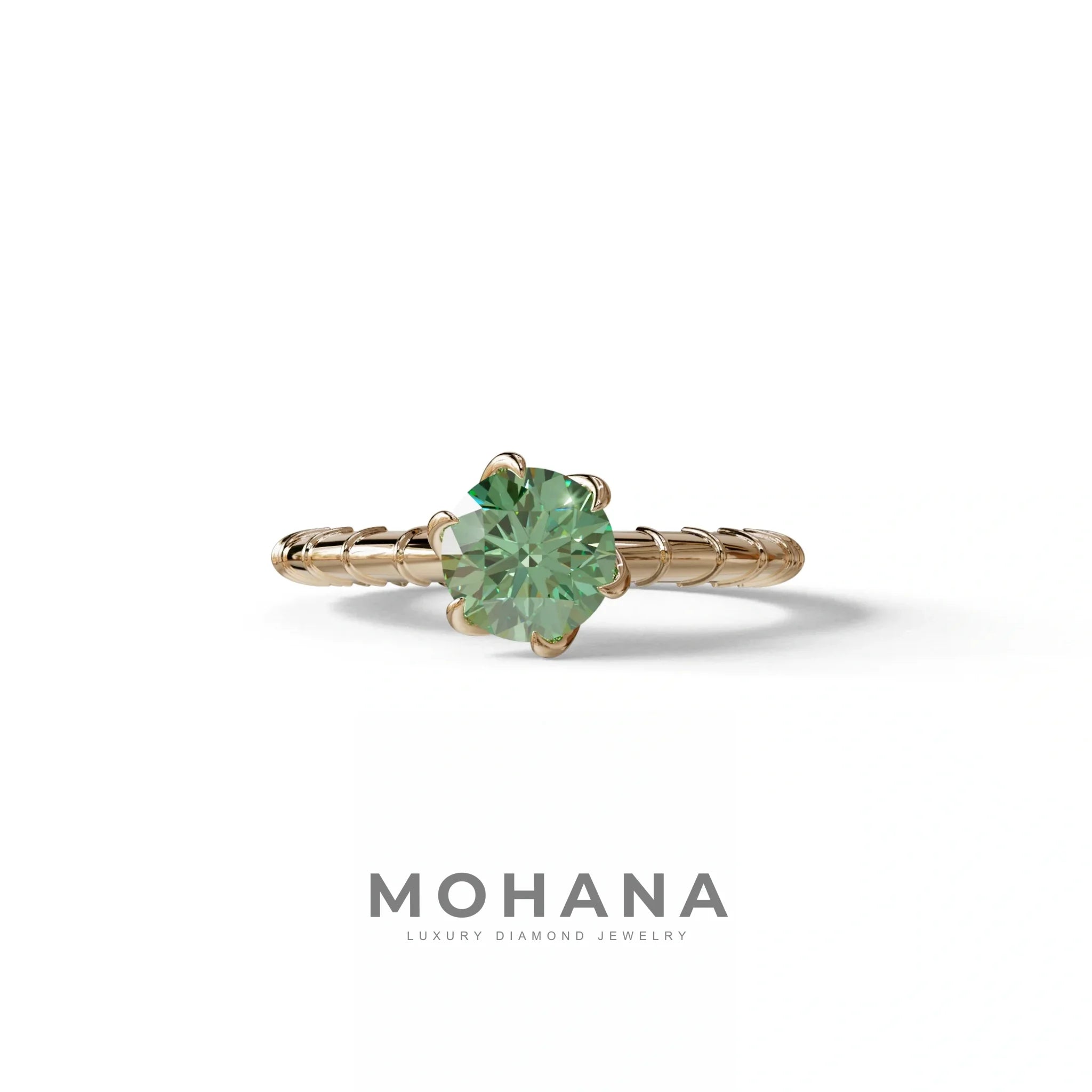 1 Carat Green Round Cut Lab Diamond Ring - Hyper Glam - 10K Solid Gold / Rose Gold