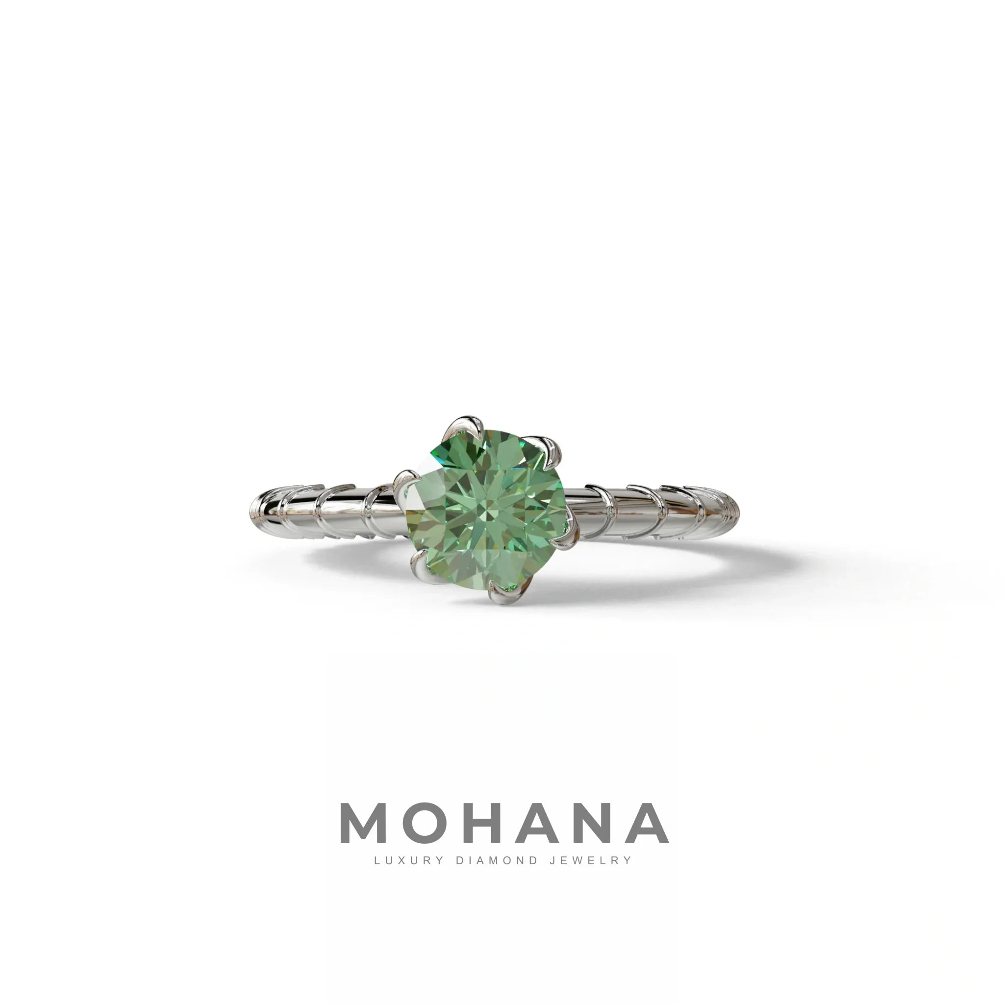 1 Carat Green Round Cut Lab Diamond Ring - Hyper Glam - 10K Solid Gold / White Gold