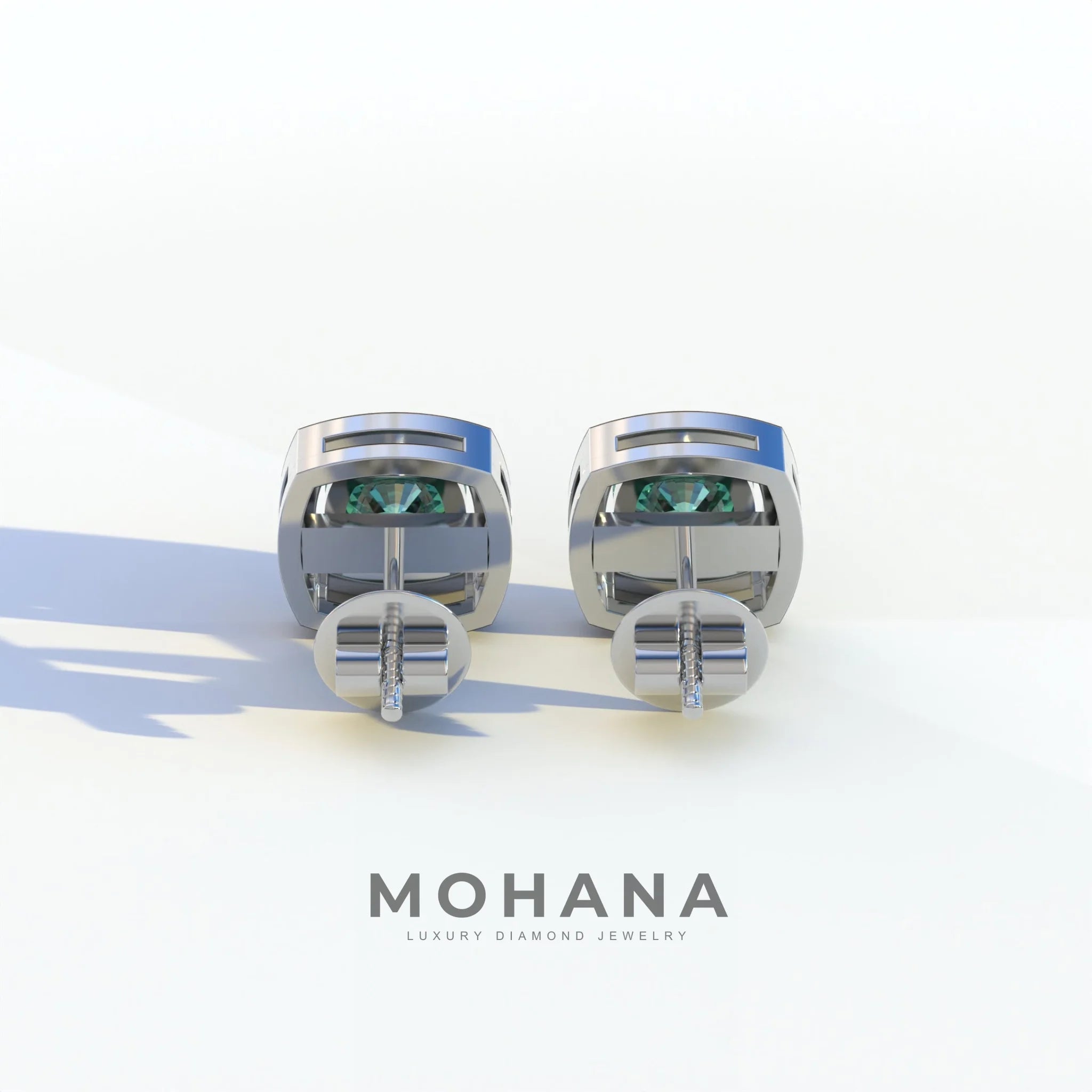 Kiara - Cushion Cut Green Diamond Stud Earrings | Halo Earring Setting