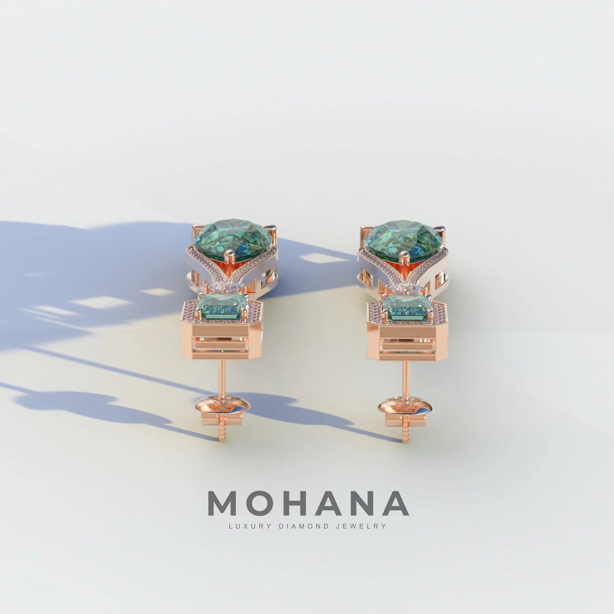 Canary - Green Color Pear & Emerald Diamond Drop Earrings | Fancy Halo Setting | Certified