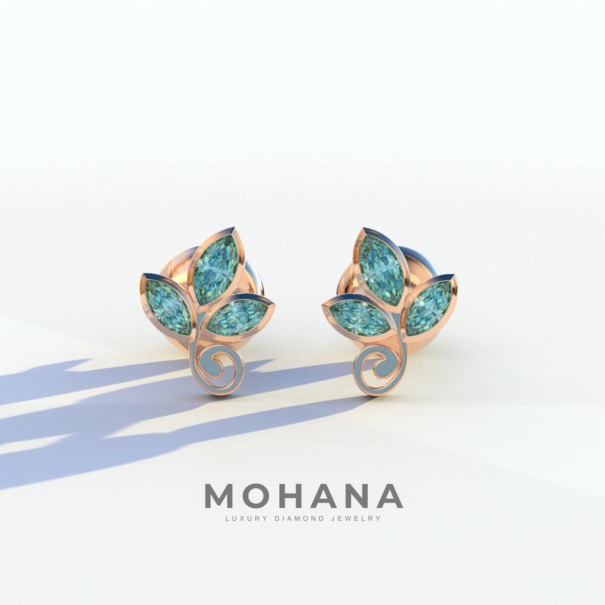 Le Petite - Marquise Green Lab Diamond Stud Earrings | Attractive Bezel Setting - 10K Solid Gold / Rose Gold