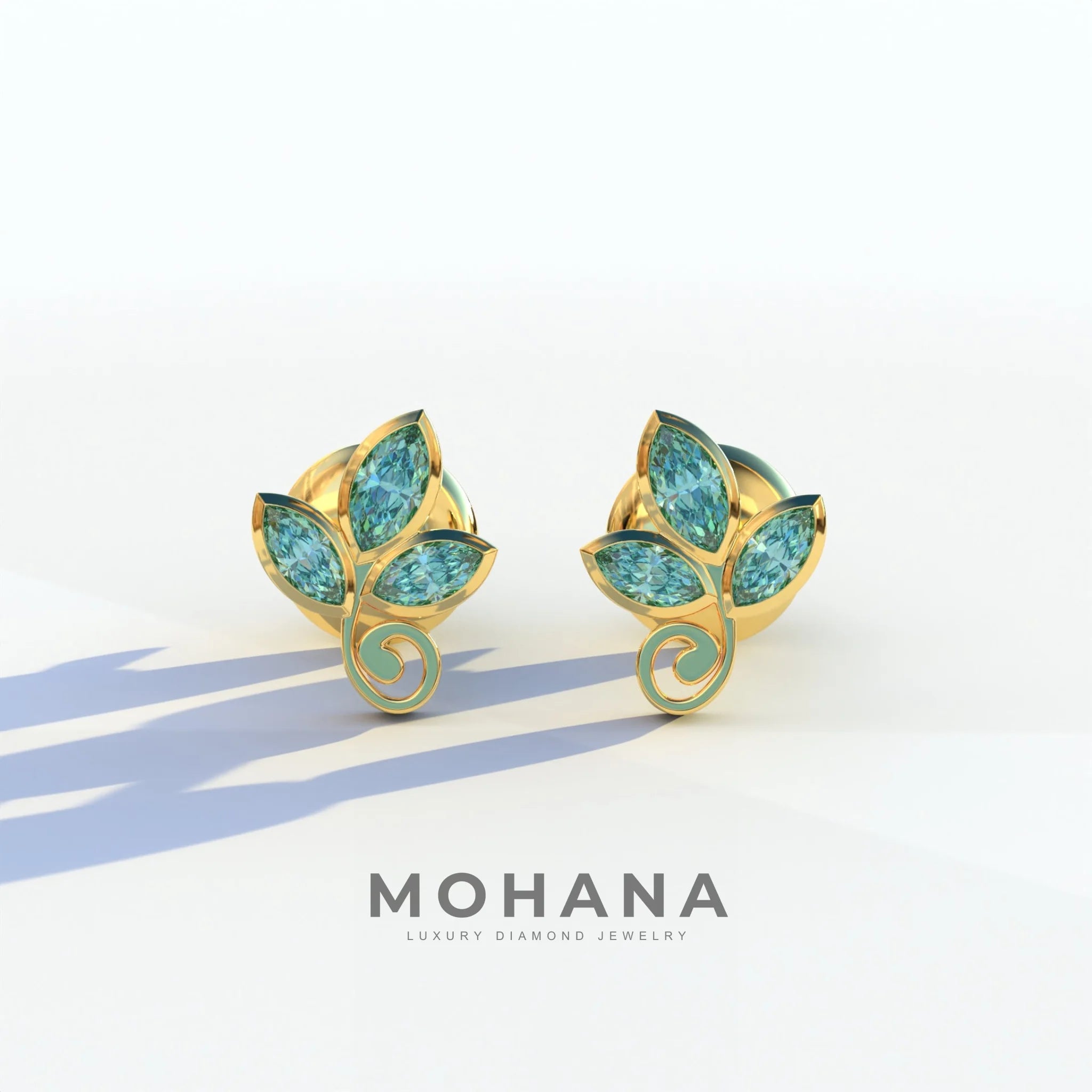 Le Petite - Marquise Green Lab Diamond Stud Earrings | Attractive Bezel Setting - 10K Solid Gold / Yellow Gold