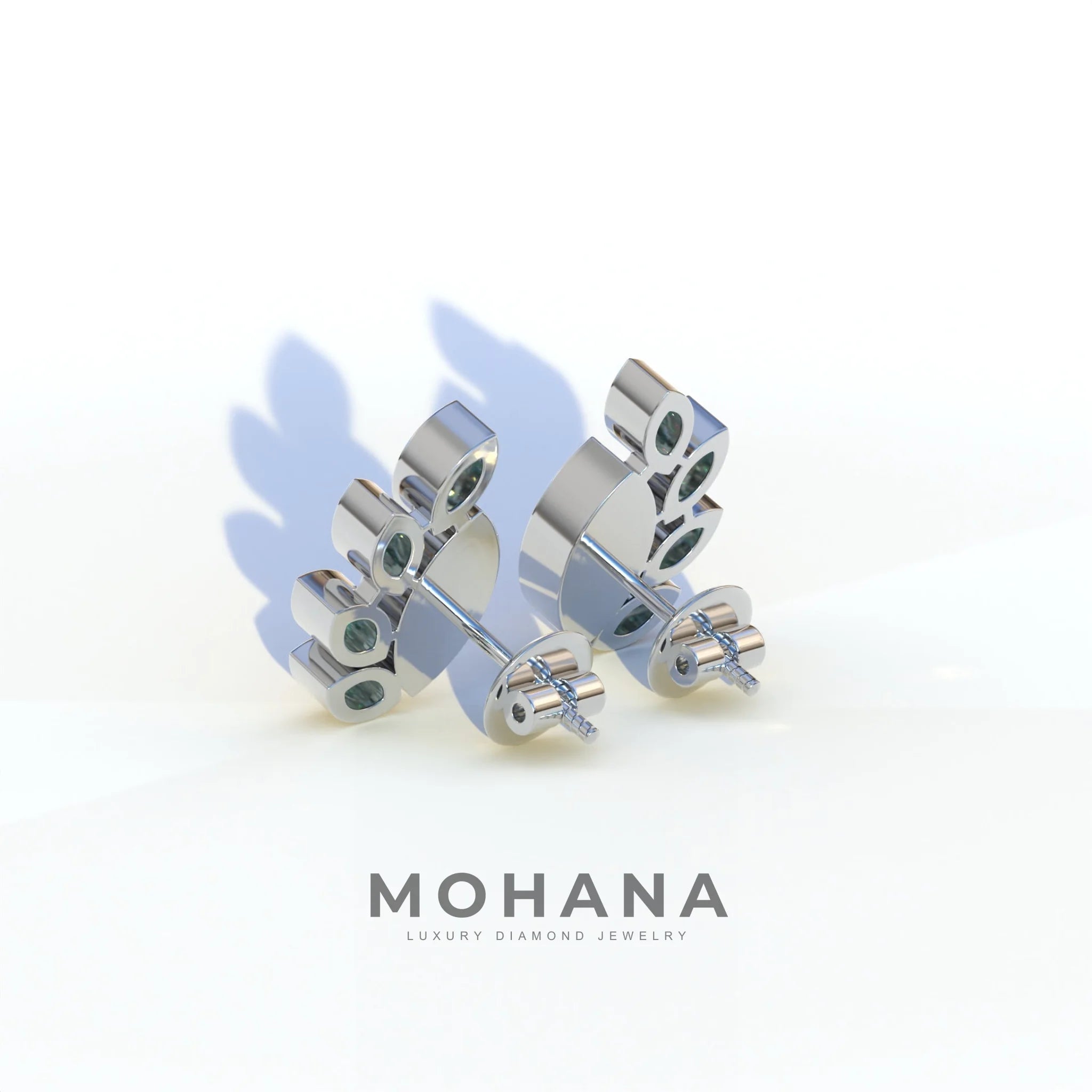 Green Marquise Cut Lab Diamond Stud Earrings | Stunning Bezel Setting - Gardenia Cluster