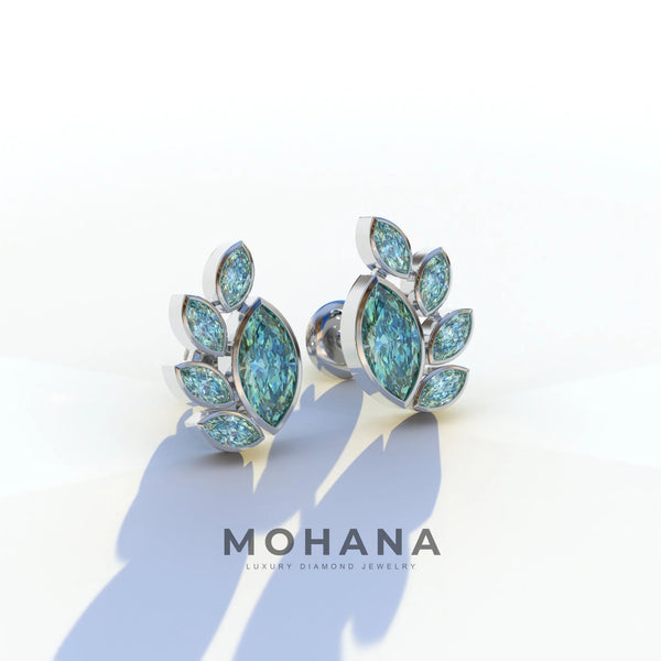 1 Carat Green Lab Grown Diamond Stud Earrings – Marquise Cut Cluster alternate view