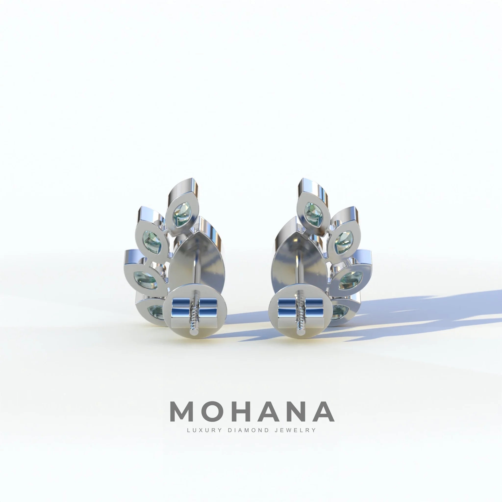 Green Marquise Cut Lab Diamond Stud Earrings | Stunning Bezel Setting - Gardenia Cluster