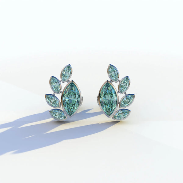 1 Carat Green Lab Grown Diamond Stud Earrings – Marquise Cut Cluster