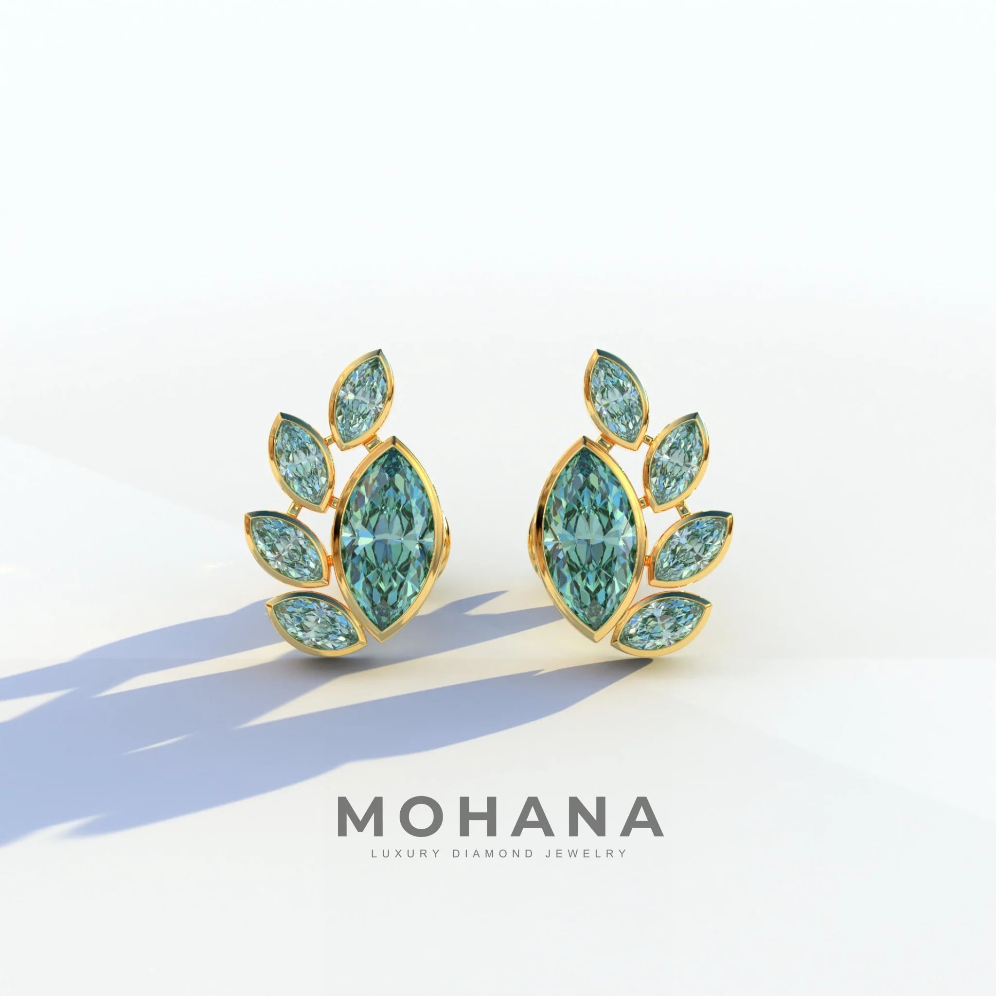 Green Marquise Cut Lab Diamond Stud Earrings | Stunning Bezel Setting - Gardenia Cluster