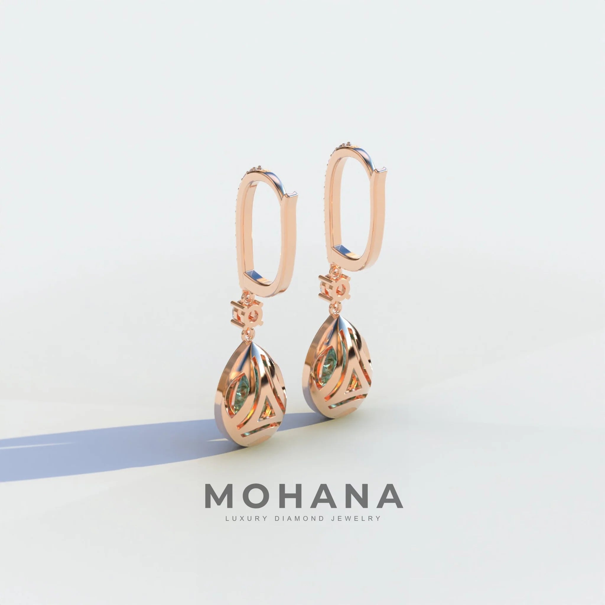 Cleopatra - Pear Cut Green Color Diamond Stud Earrings | Halo & Pave Setting | Certified