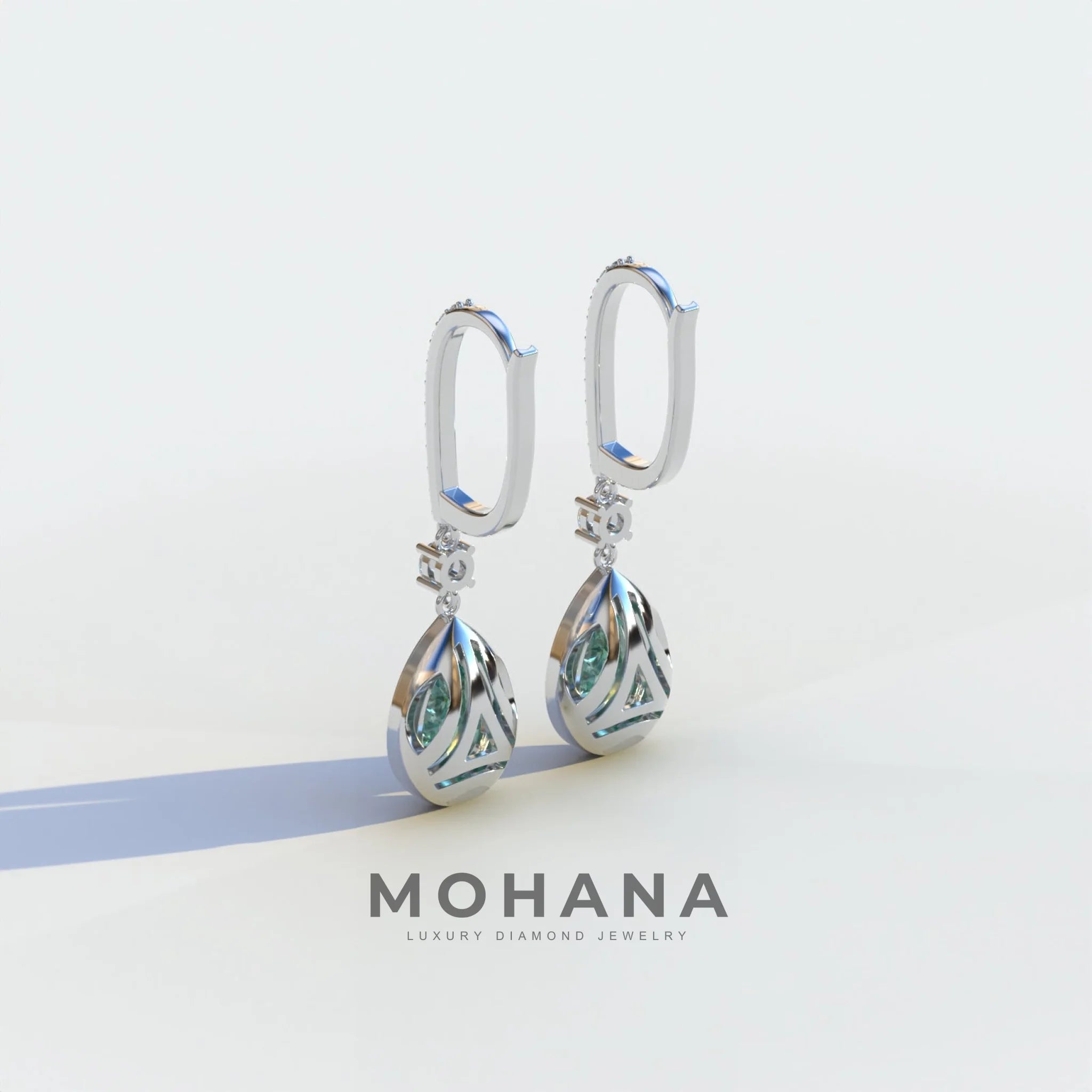 Cleopatra - Pear Cut Green Color Diamond Stud Earrings | Halo & Pave Setting | Certified