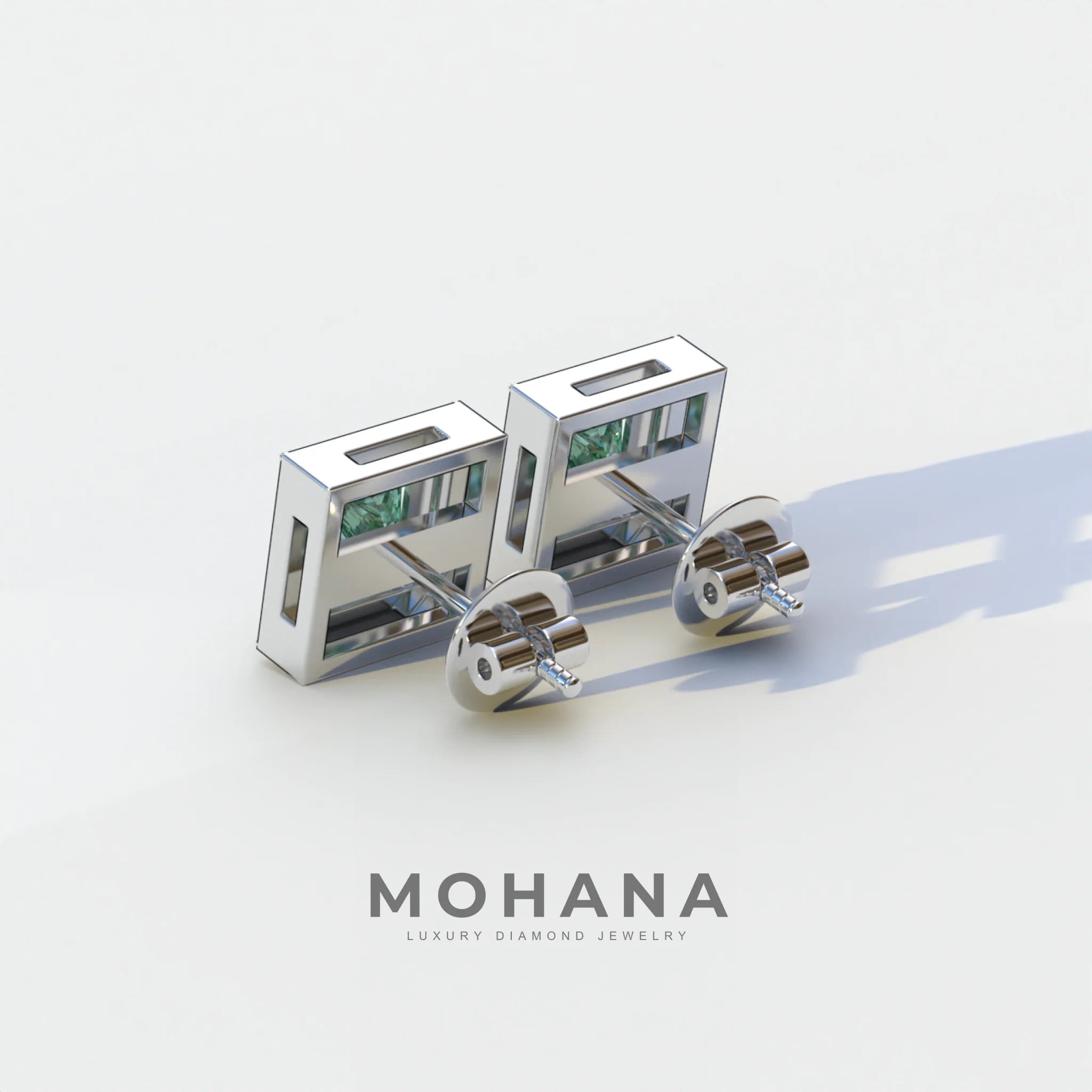 1 Carat Green Princess Cut Lab Grown Diamond Halo Stud Earrings