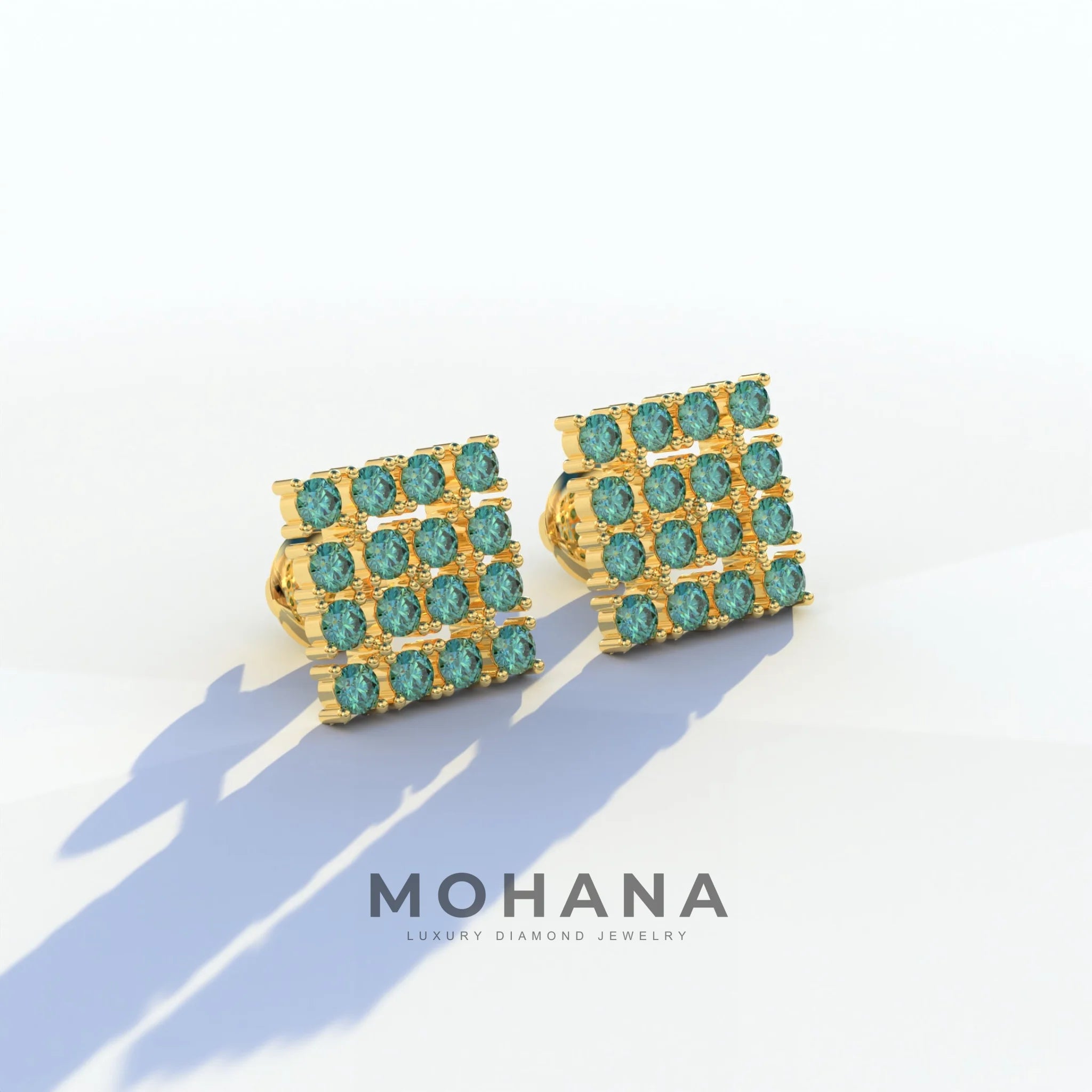 Green Round Cut Lab Diamond Cluster Setting Stud Earrings - Cindy