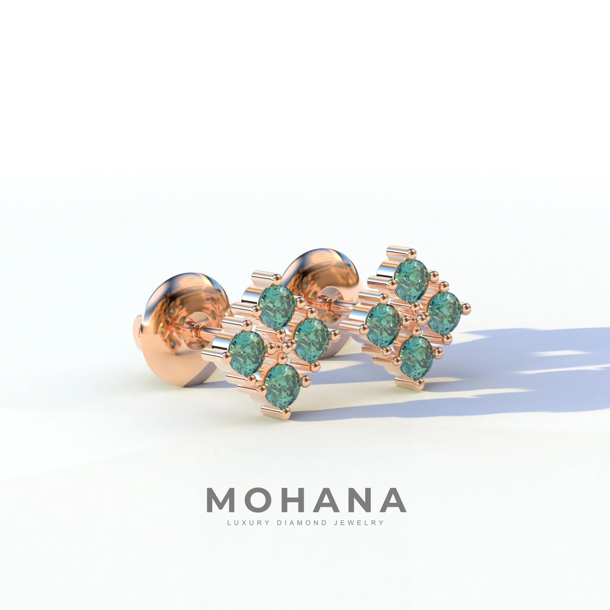 Green Round Cut Lab Diamond Stud Earrings | Cluster Setting - Rae Brilliance