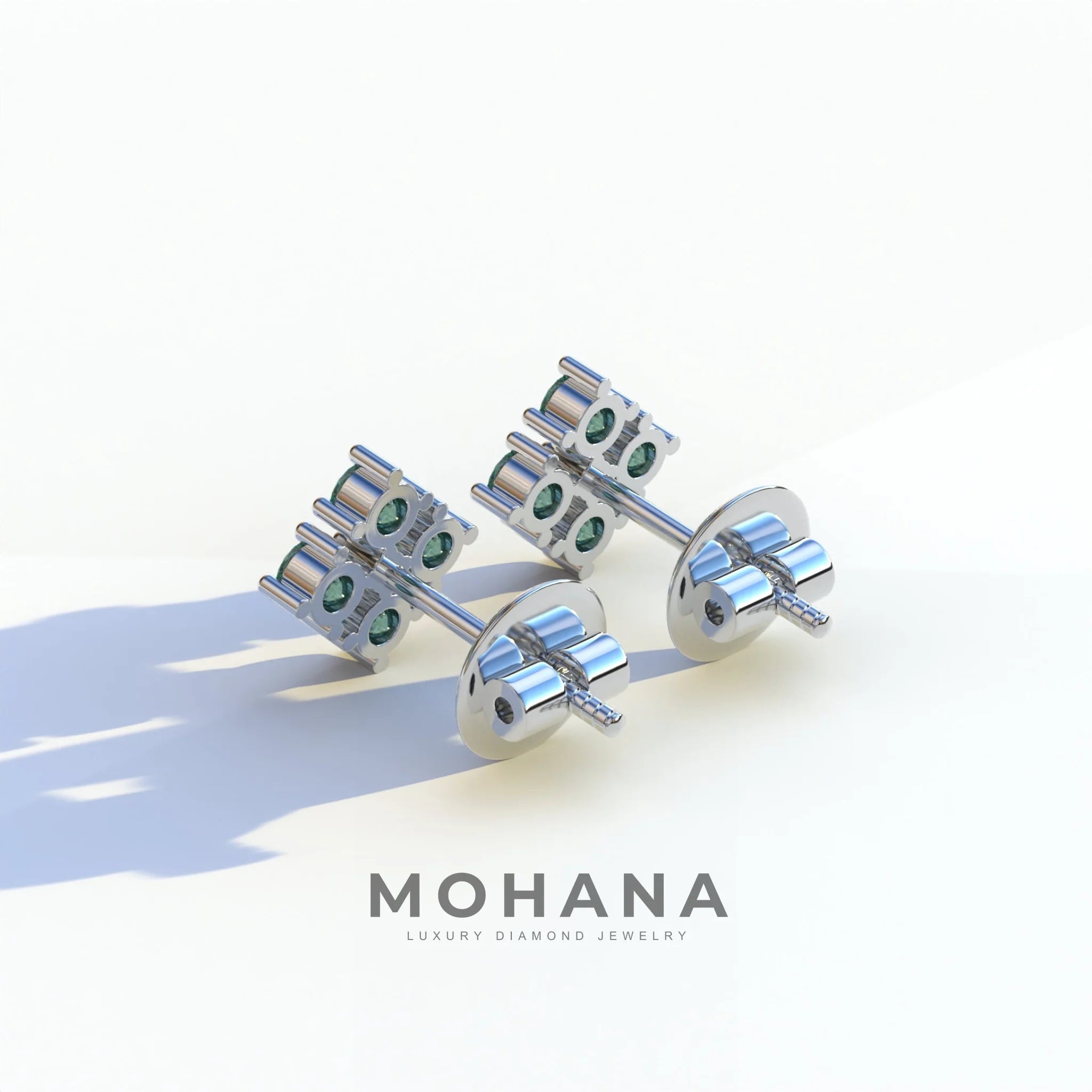 Green Round Cut Lab Diamond Stud Earrings | Cluster Setting - Rae Brilliance