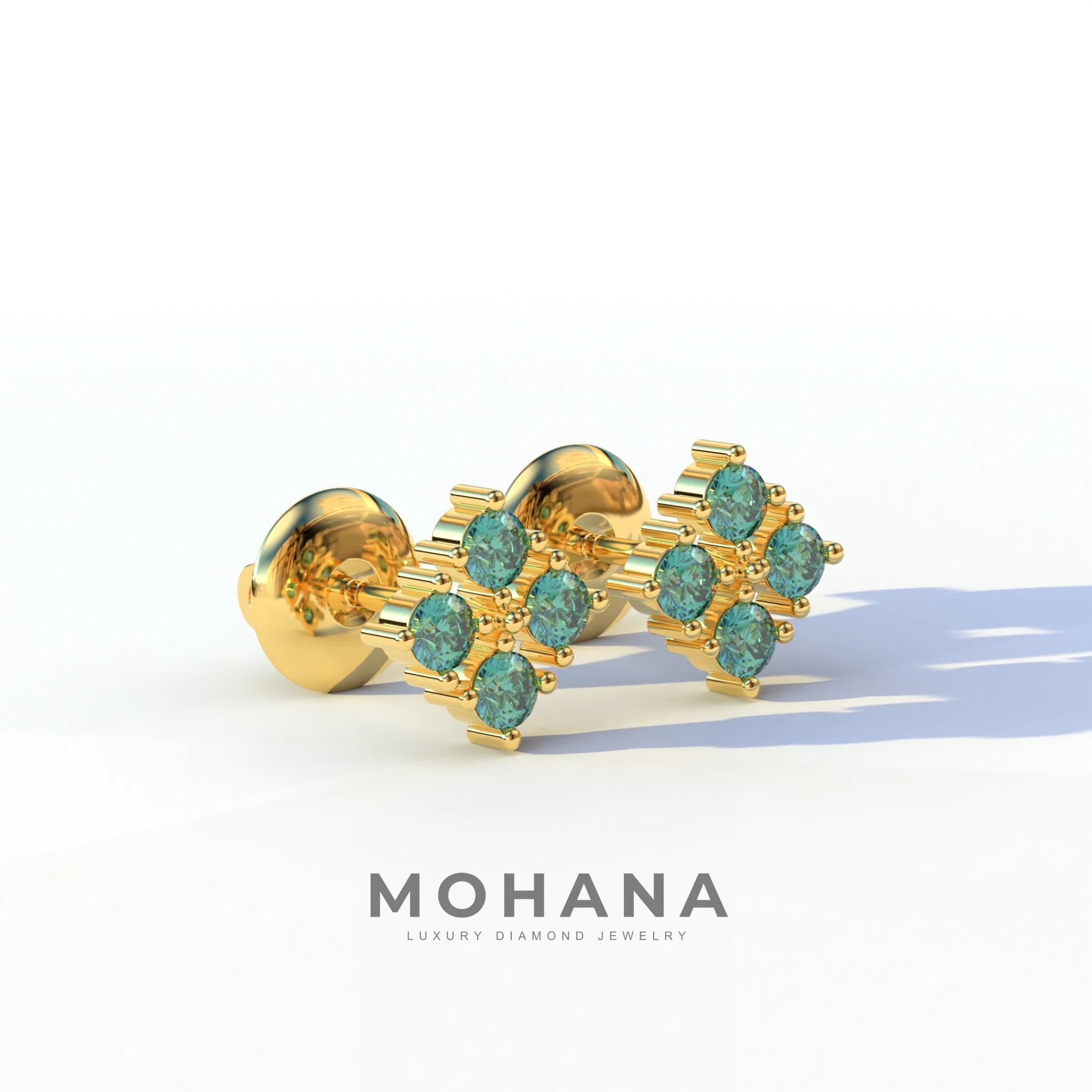 Green Round Cut Lab Diamond Stud Earrings | Cluster Setting - Rae Brilliance