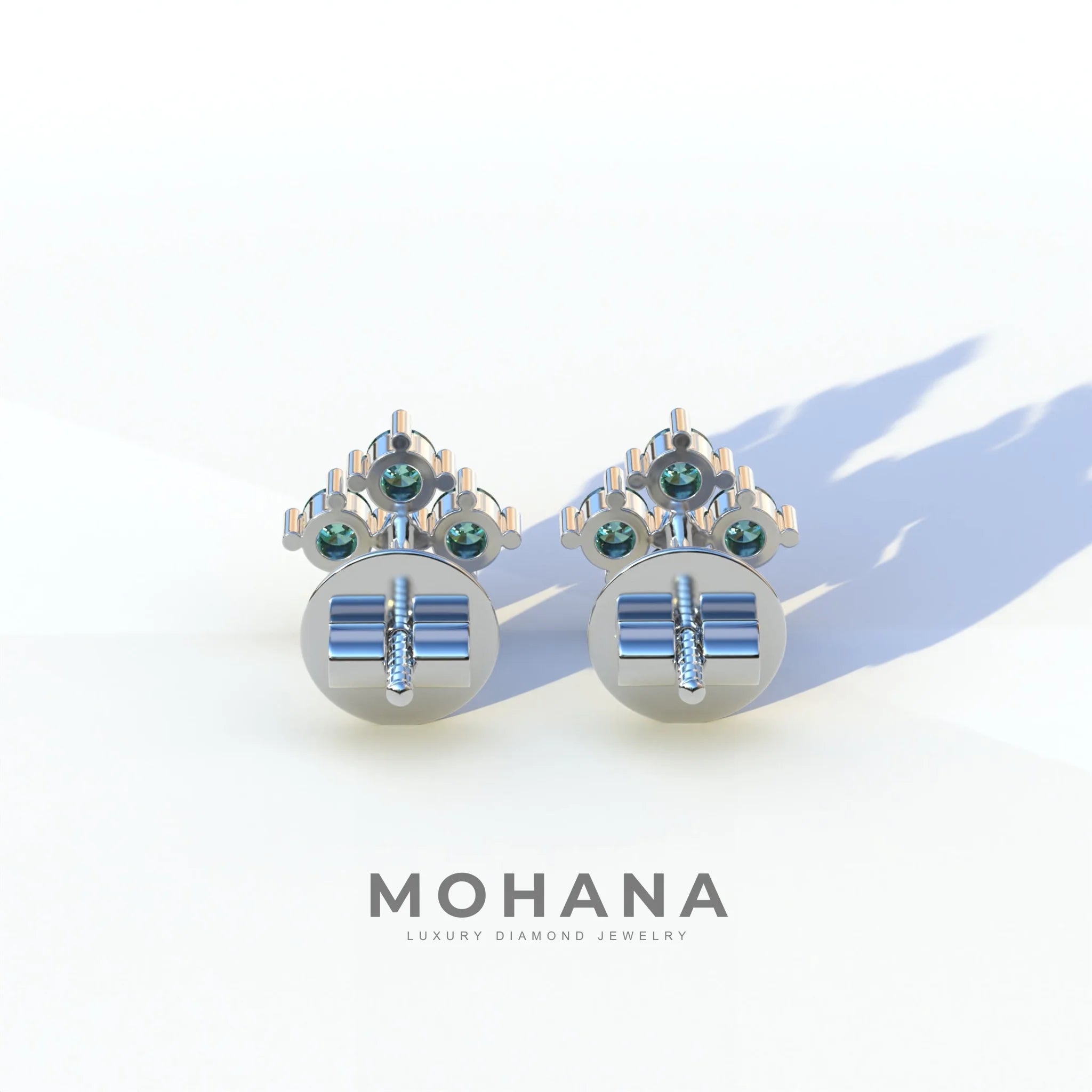 Green Round Cut Lab Diamond Stud Earrings | Cluster Setting - Rae Brilliance