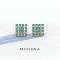 Green Round Cut Lab Diamond Cluster Setting Stud Earrings - Cindy - 10K Solid Gold / Rose Gold