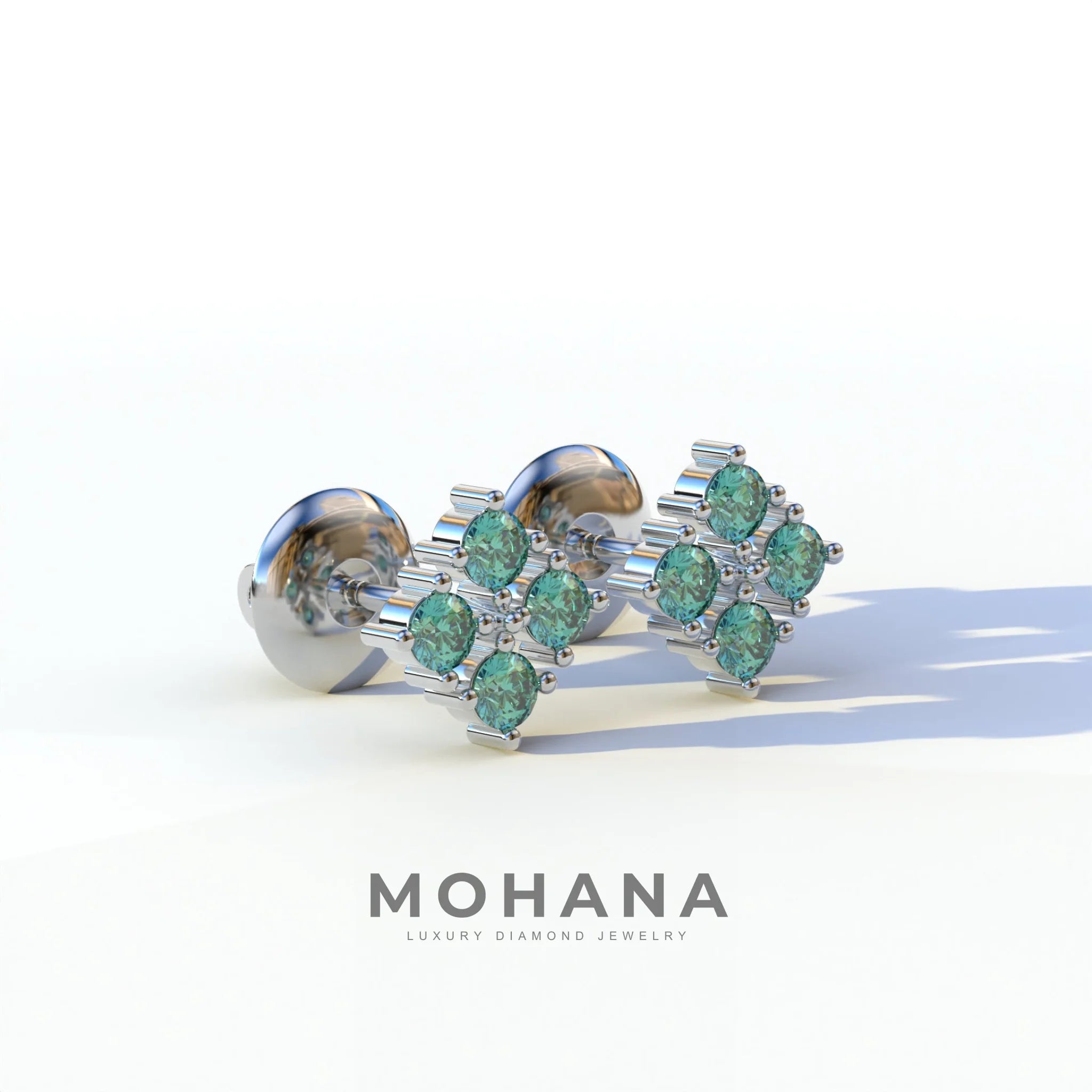 Green Round Cut Lab Diamond Stud Earrings | Cluster Setting - Rae Brilliance
