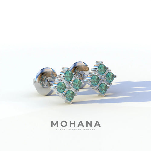 Green Round Cut Lab Diamond Stud Earrings | Cluster Setting - Rae Brilliance