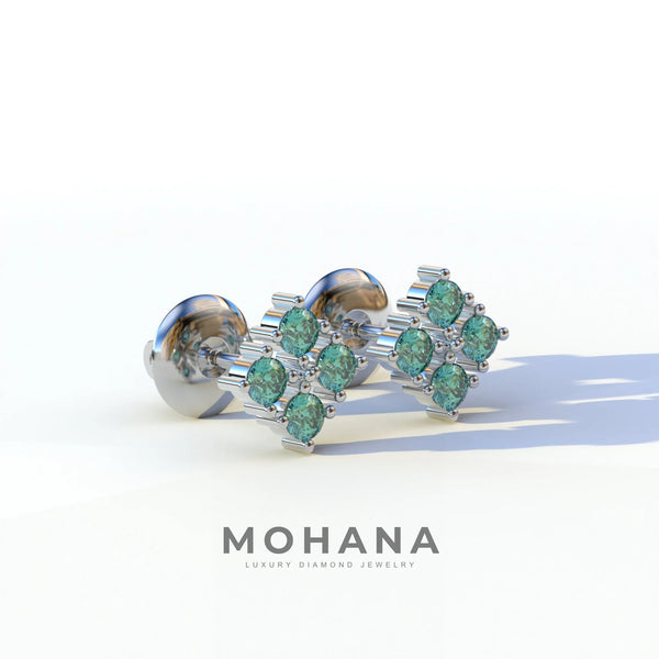 1 Carat Green Lab Grown Diamond Stud Earrings – Round Cut Cluster | Rae Brilliance alternate view