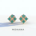 Green Round Cut Lab Diamond Stud Earrings | Cluster Setting - Rae Brilliance - 10K Solid Gold / Rose Gold