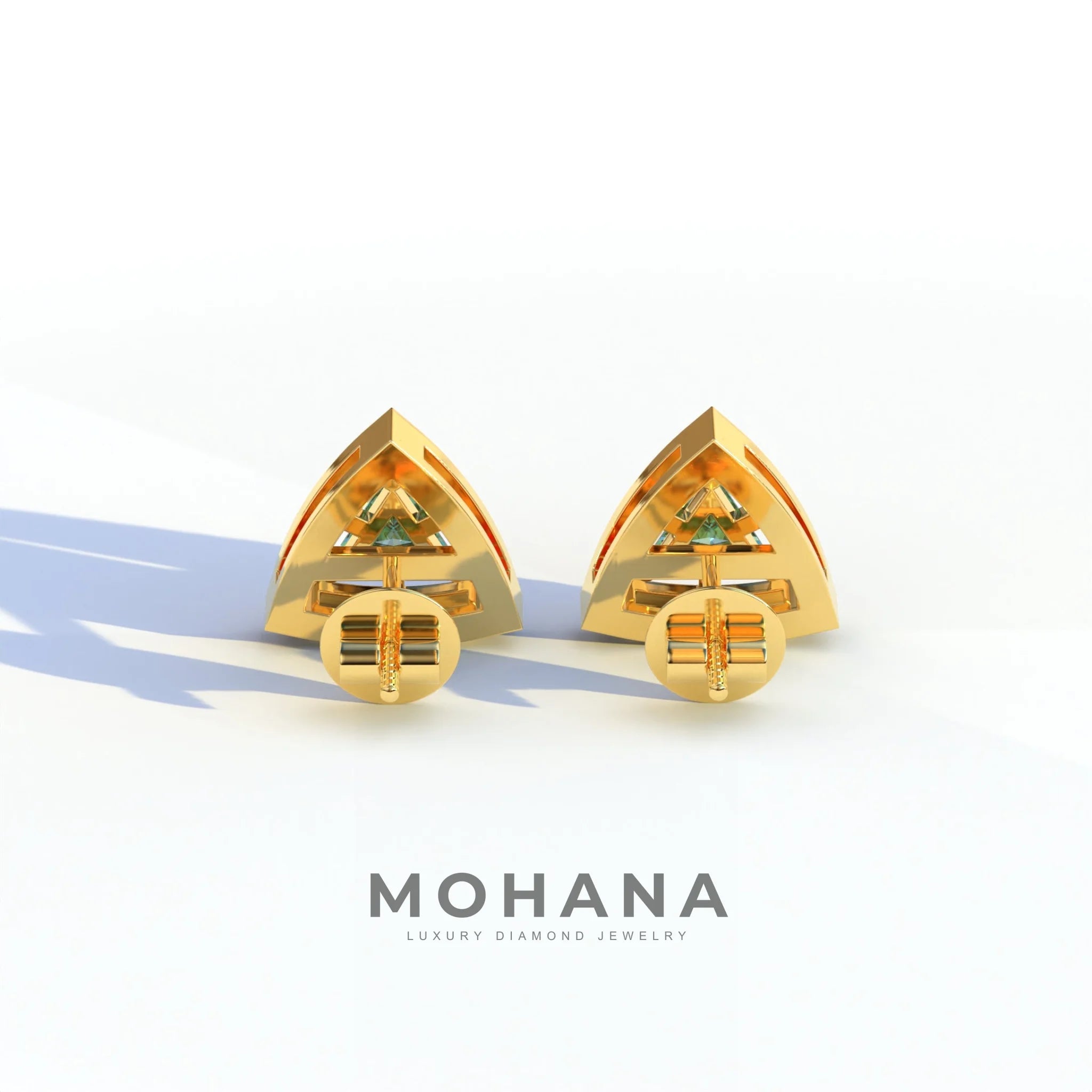 Green Color Triangle Cut Lab Diamond Halo Stud Earrings - Trinity