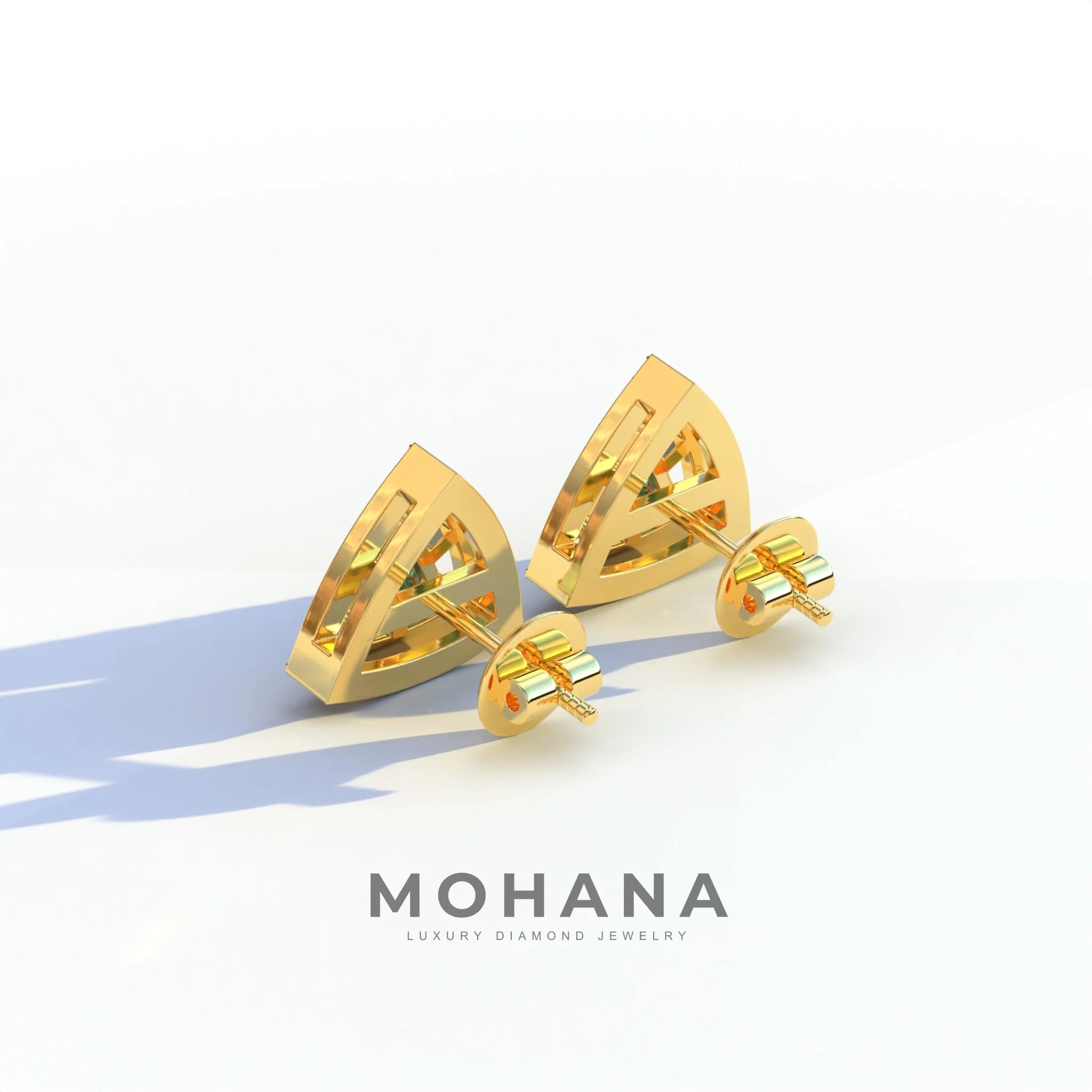 Green Color Triangle Cut Lab Diamond Halo Stud Earrings - Trinity