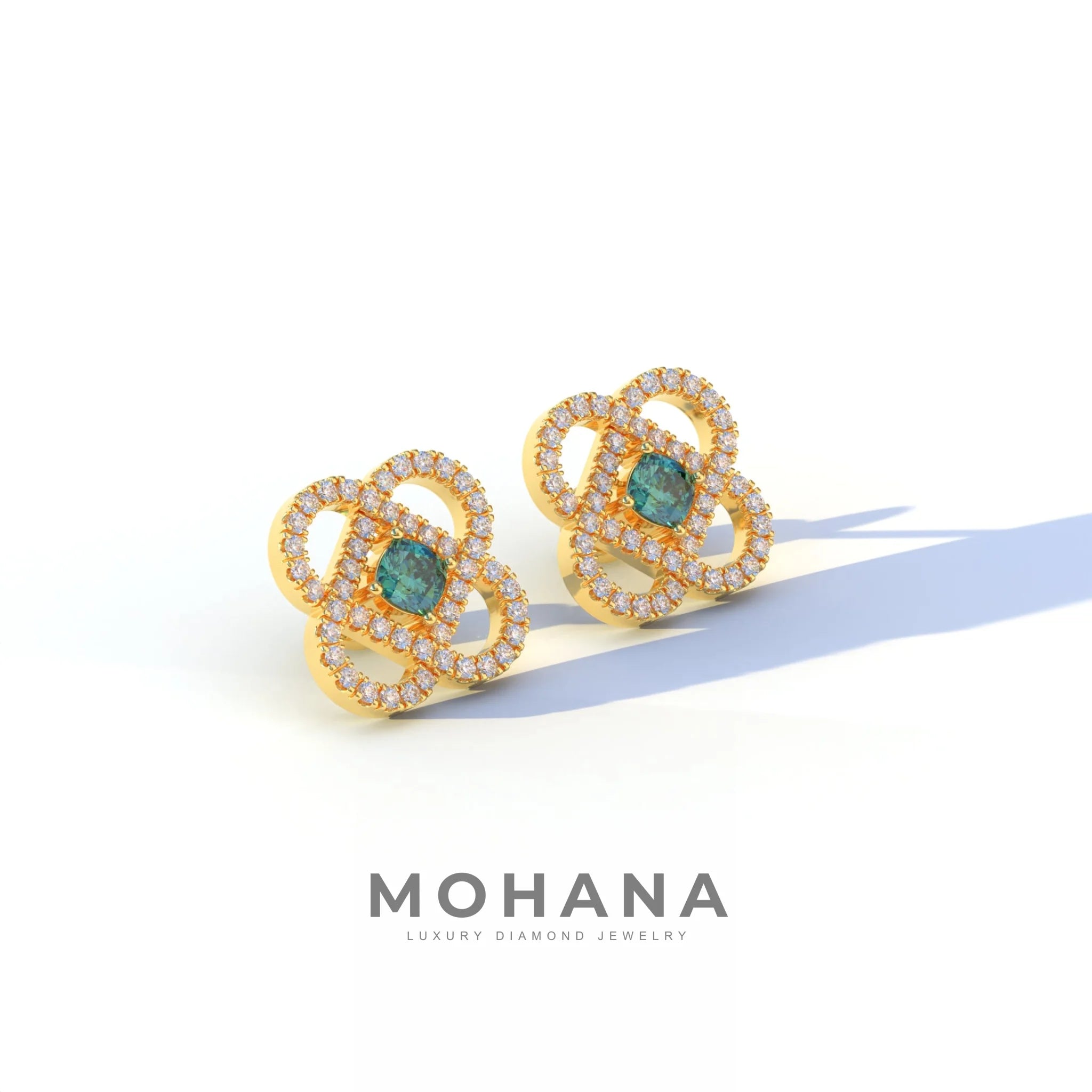 Green Color Round Cut Lab Diamond Stud Earrings - Hanri Daussi