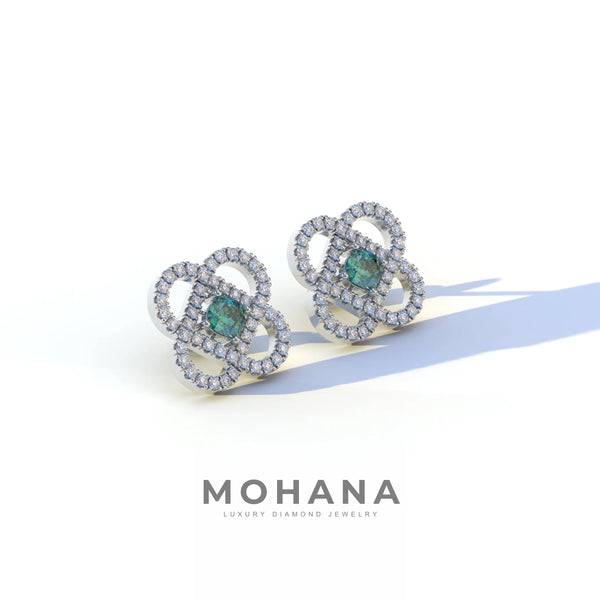 1 Carat Green Lab Grown Diamond Stud Earrings – Round Cut Halo | Hanri Daussi alternate view