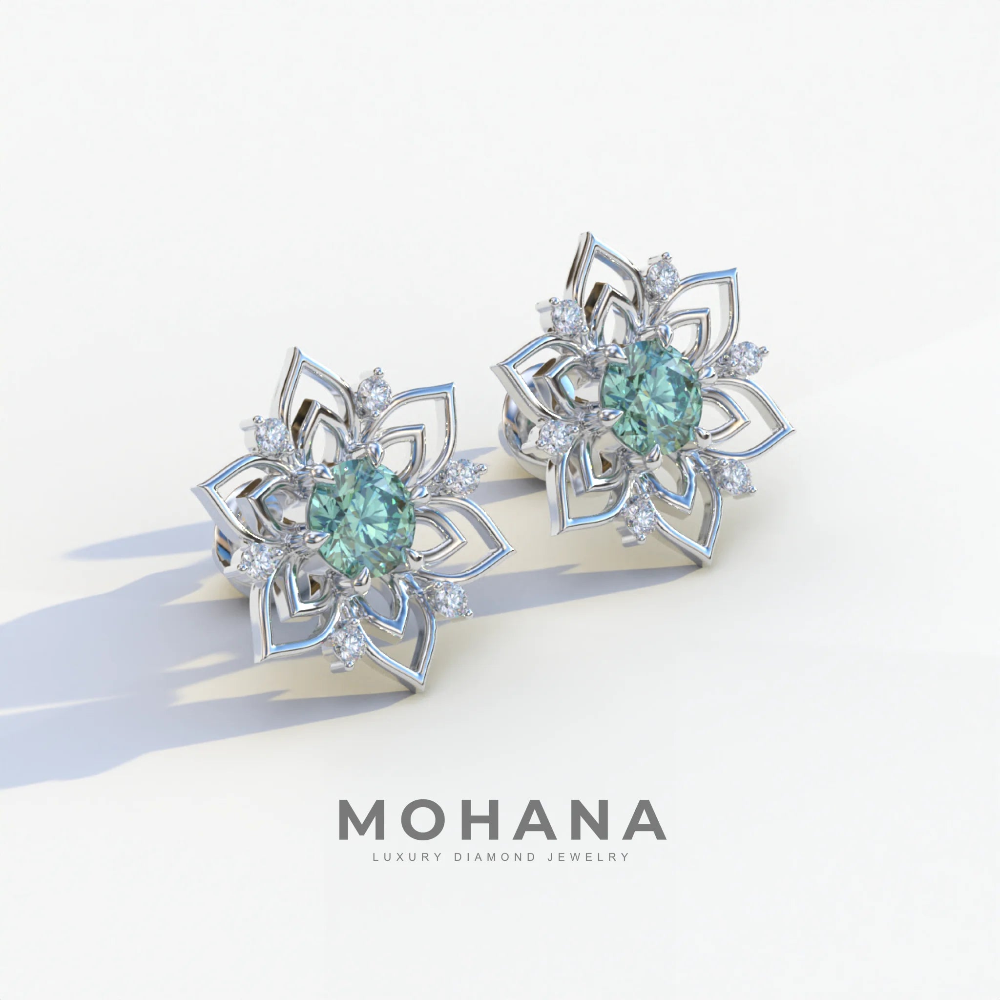 Daffodil - Green Color Round Cut Diamond Earrings| Beautiful Claw Prong Setting | Certified