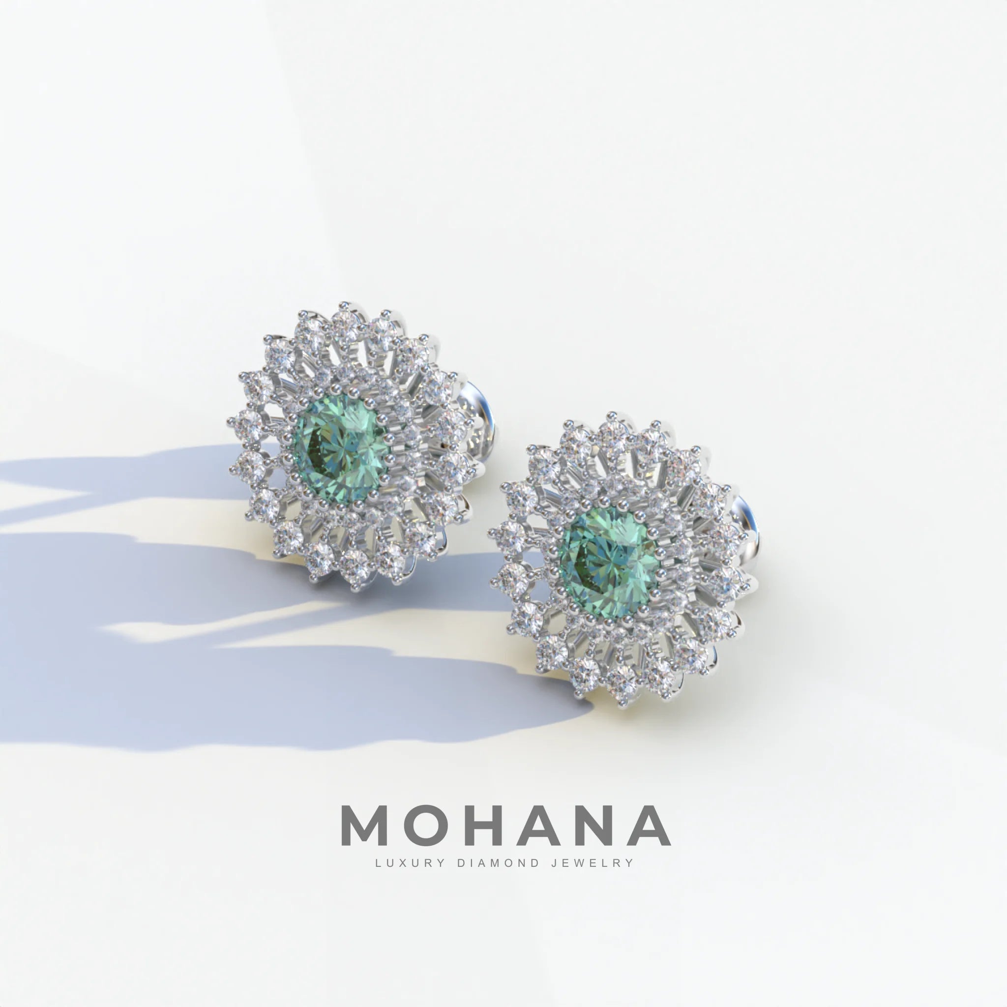 Aster - Green Color Round Diamond Stud Earrings