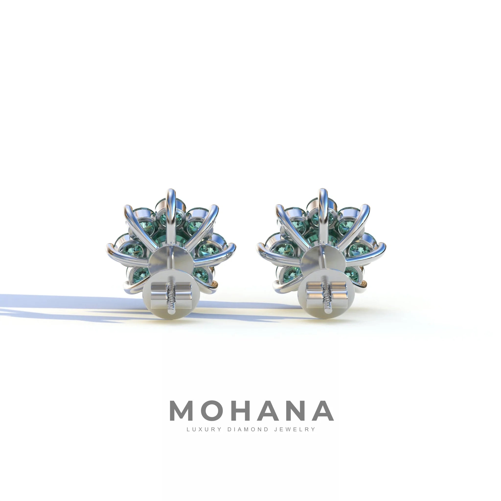Persee - Round Green Diamond Stud Earrings| Piercing Flower Setting
