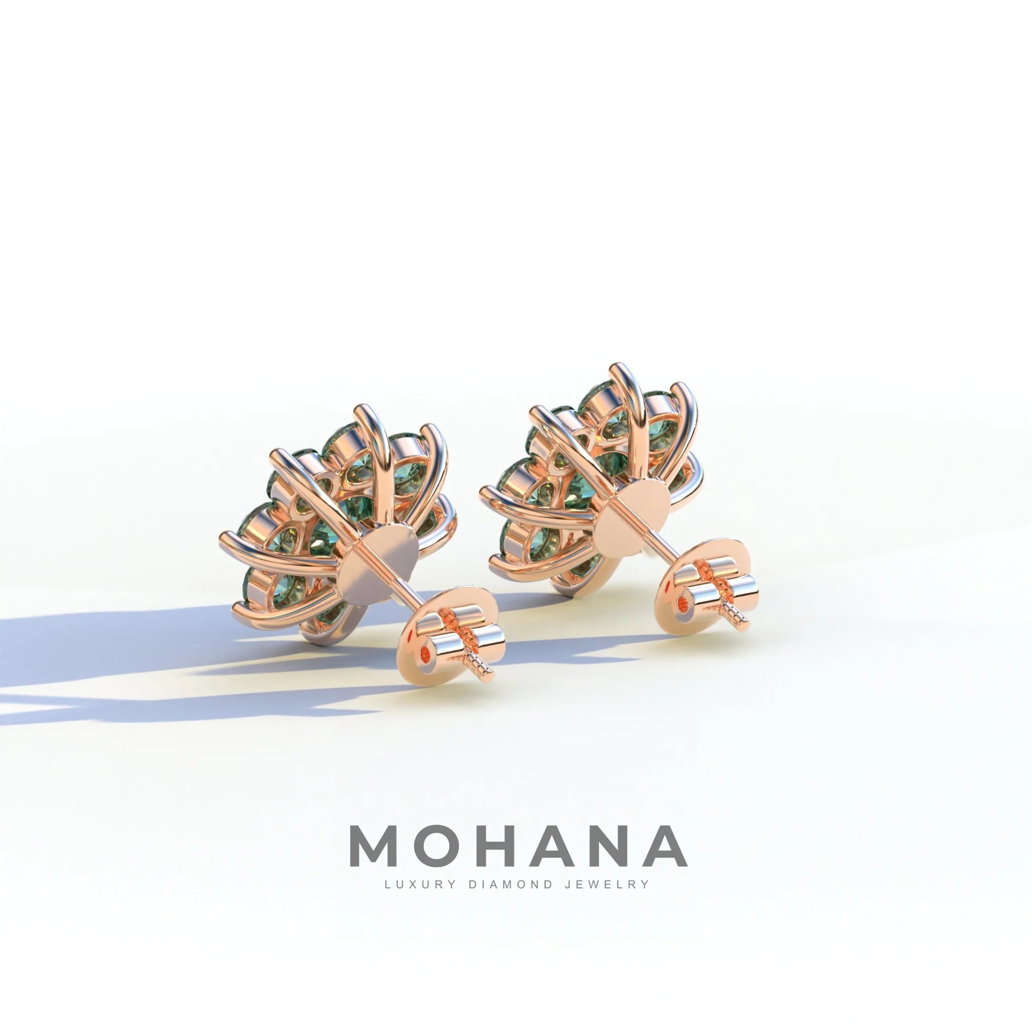 Persee - Round Green Diamond Stud Earrings| Piercing Flower Setting