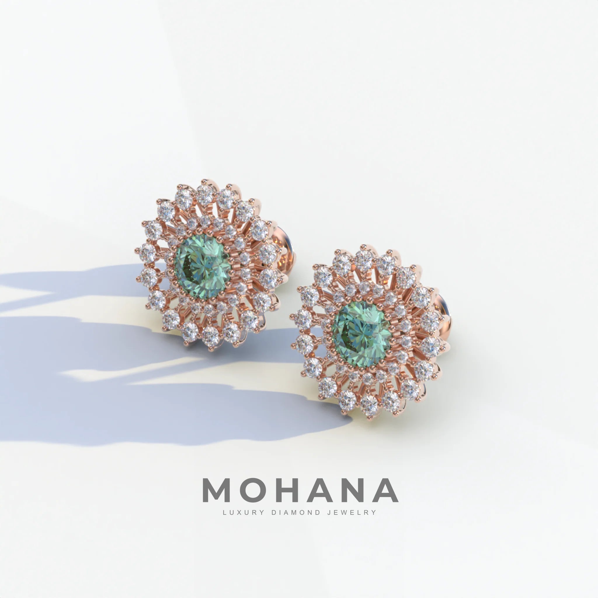 Aster - Green Color Round Diamond Stud Earrings