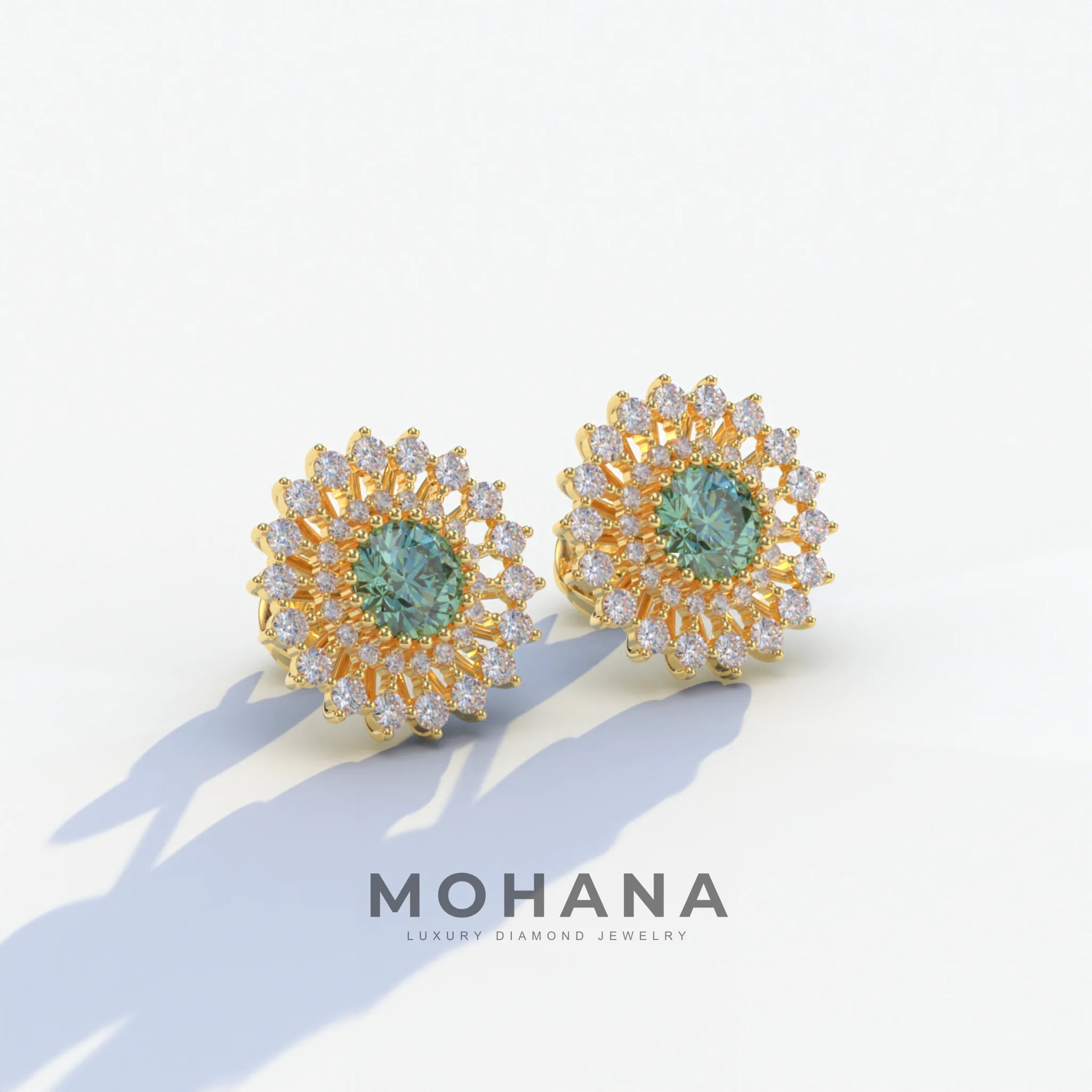 Aster - Green Color Round Diamond Stud Earrings