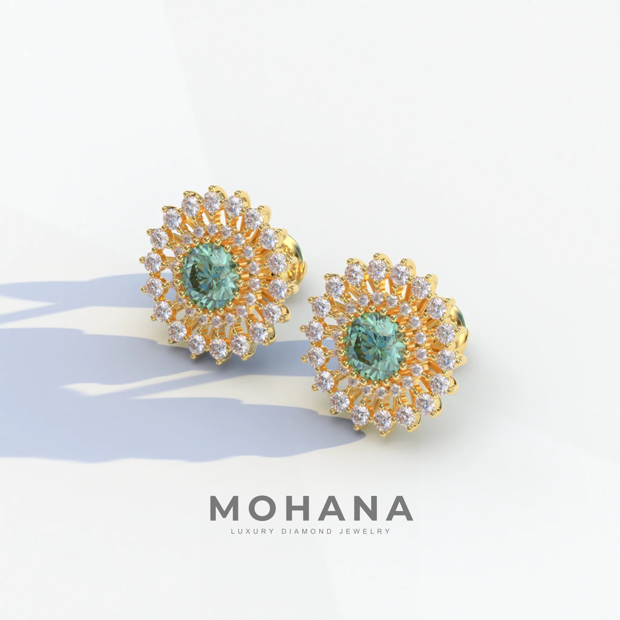 Aster - Green Color Round Diamond Stud Earrings