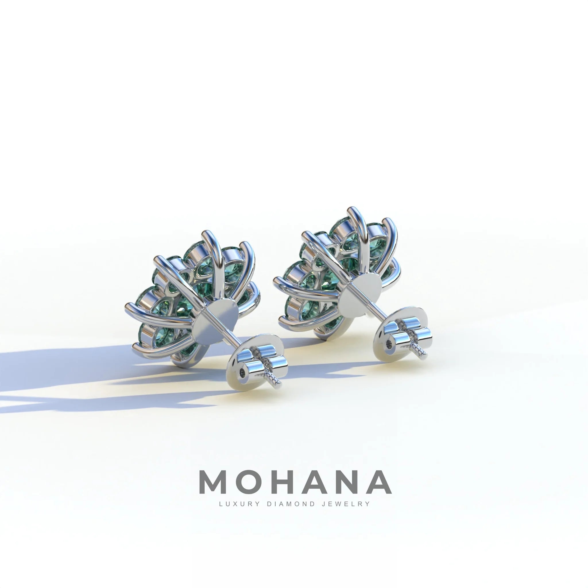 Persee - Round Green Diamond Stud Earrings| Piercing Flower Setting