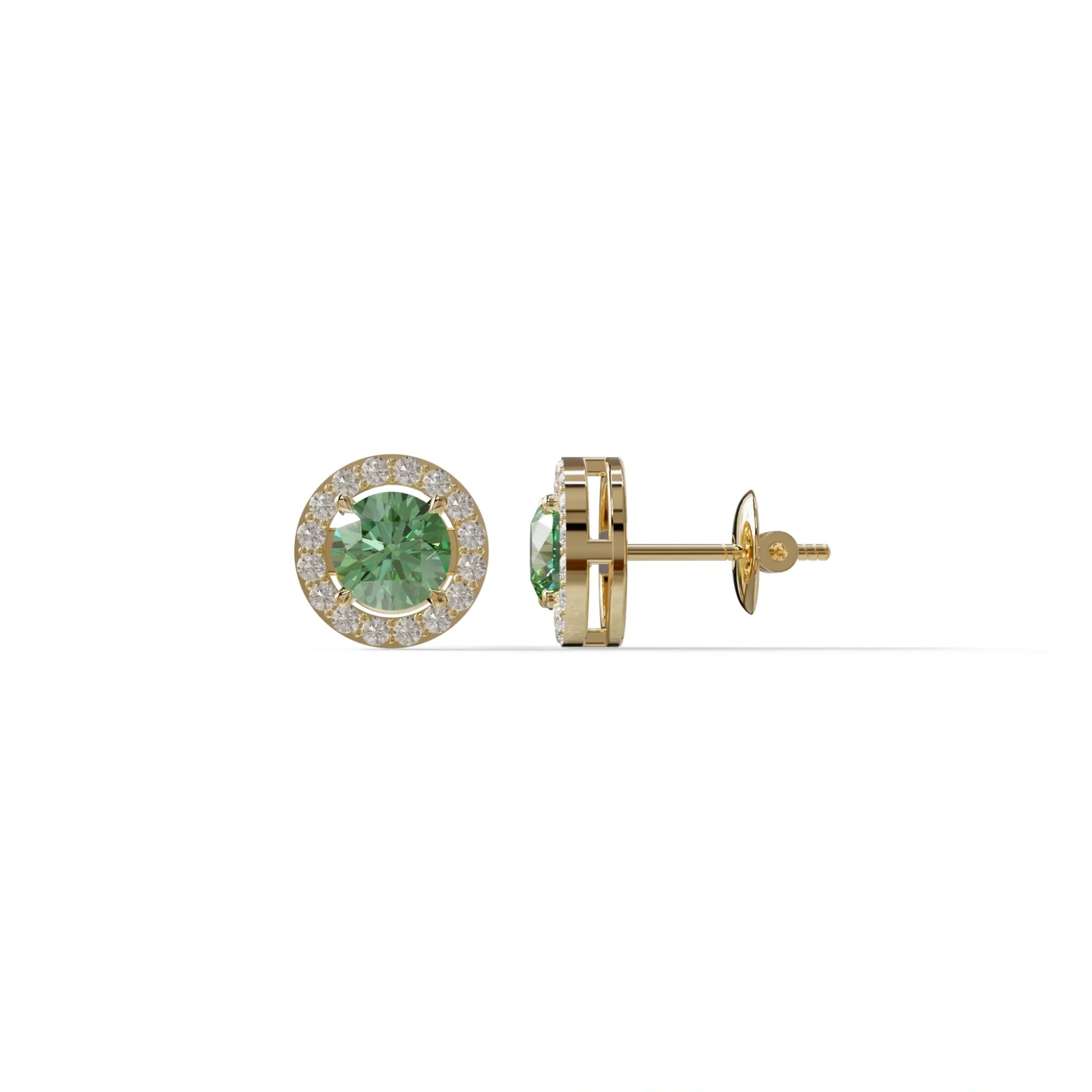 Ciera - Green Color Round Diamond Stud Earrings | Halo Setting | Certified