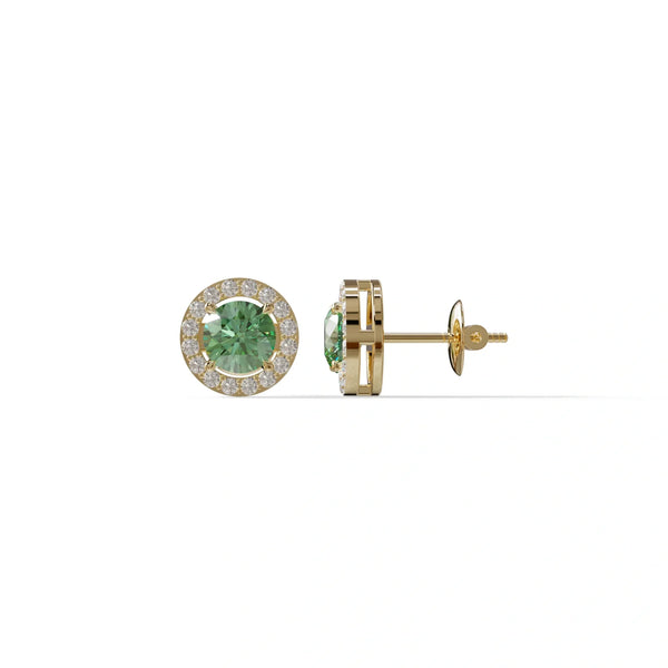 1 Carat Green Lab Grown Diamond Stud Earrings – Round Cut Halo